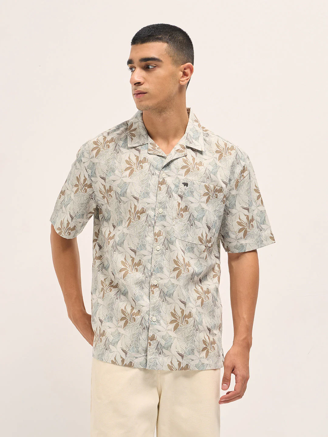 Men Multicolor Tropical Leaf Print Oversized Fit Half Sleeve Shirt - Image 6