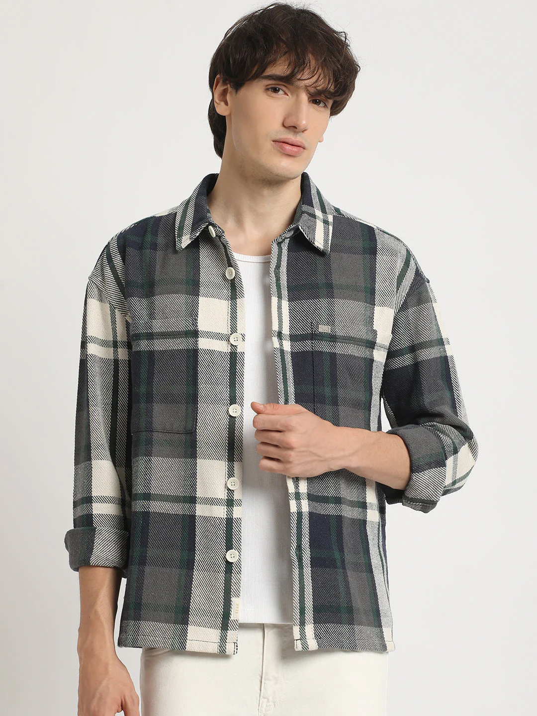 Men Multicolored Checked Regular Fit Overshirt - Image 2