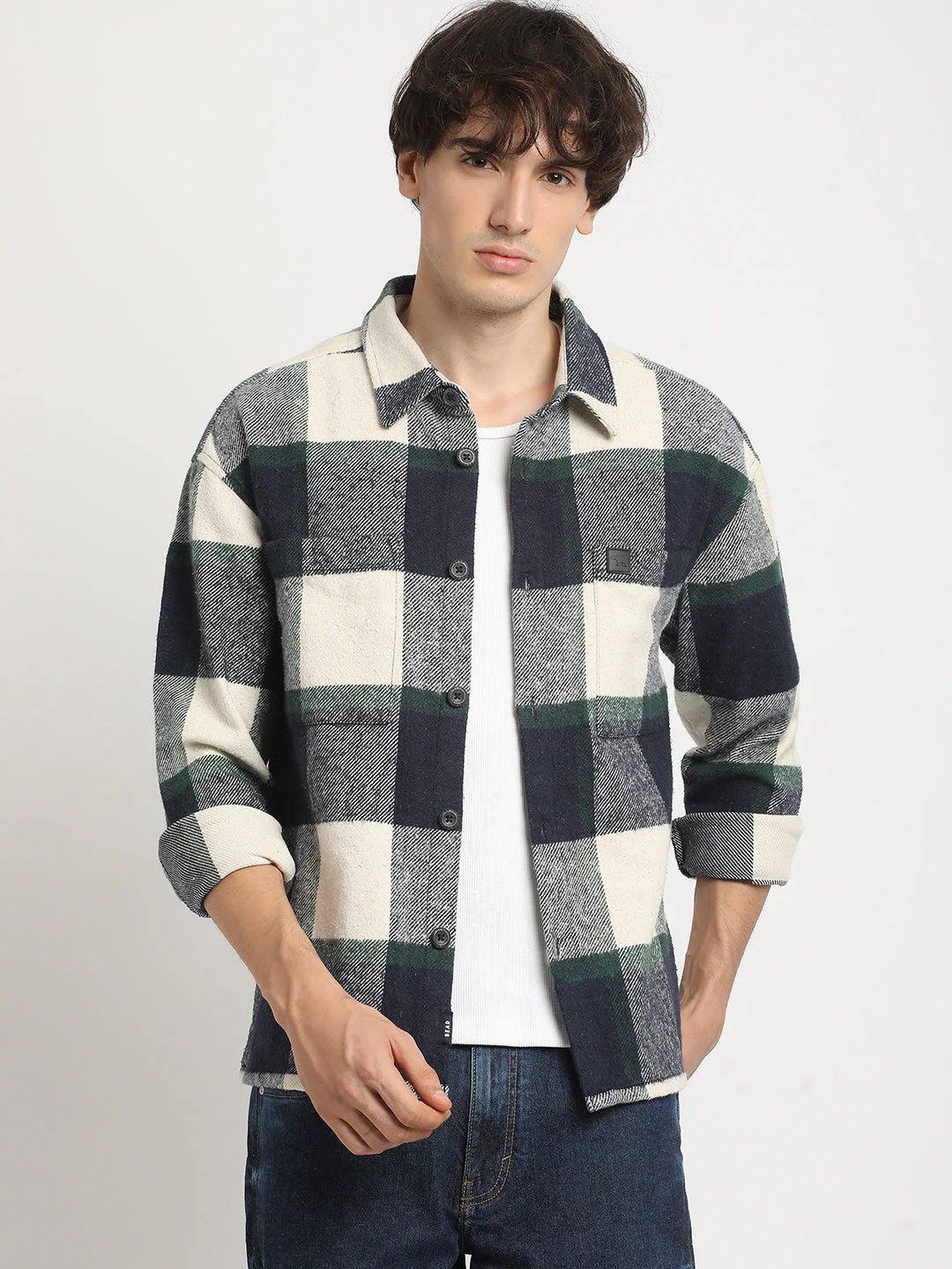 Men Multicolored Checked Regular Fit Overshirt - Image 2