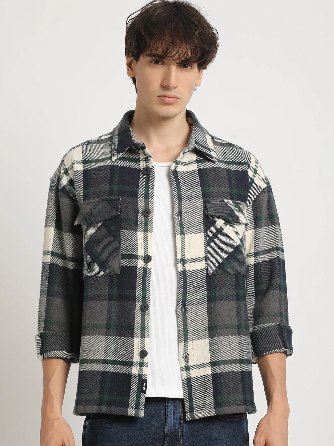 Men Multicolored Checked Relax Fit Cotton Shacket - Image 2