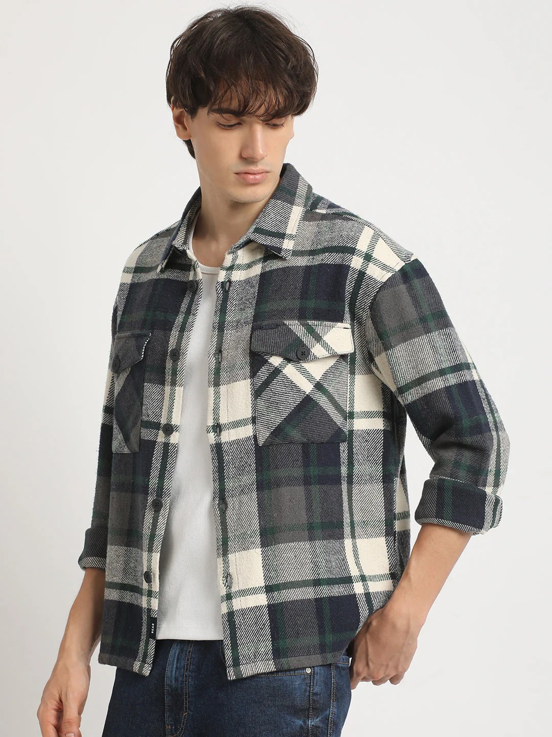 Men Multicolored Checked Relax Fit Cotton Shacket - Image 3
