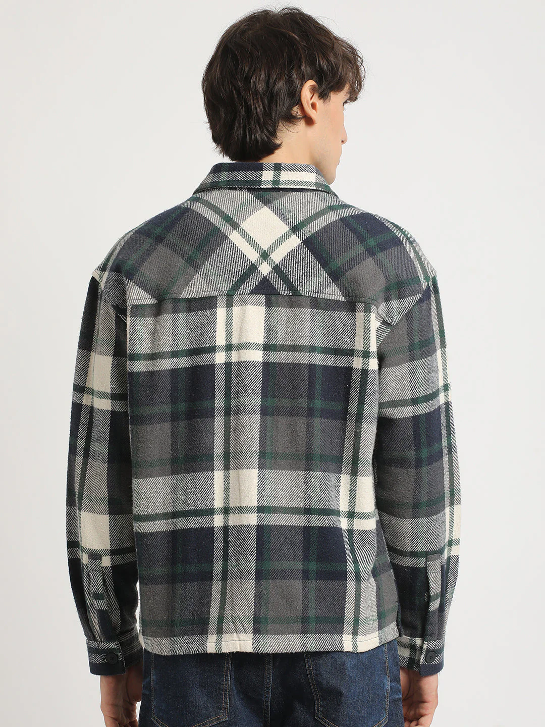 Men Multicolored Checked Relax Fit Cotton Shacket - Image 4