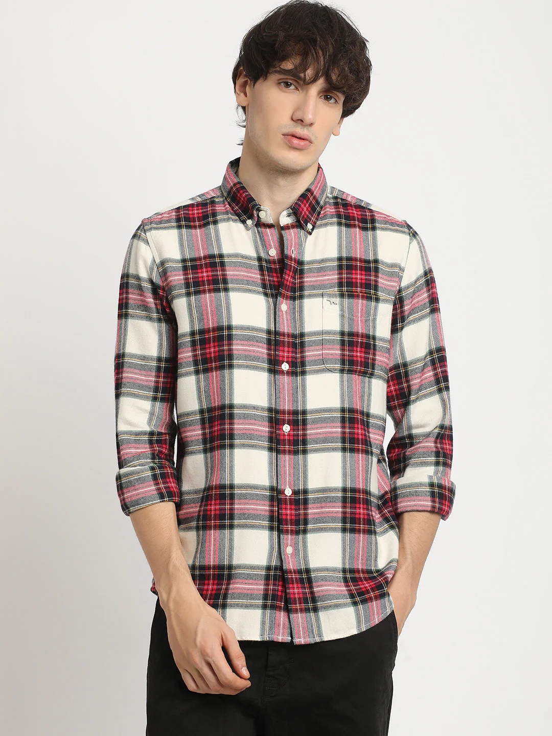 Men  Multicolored Checked Slim Fit Cotton Casual Shirt - Image 2