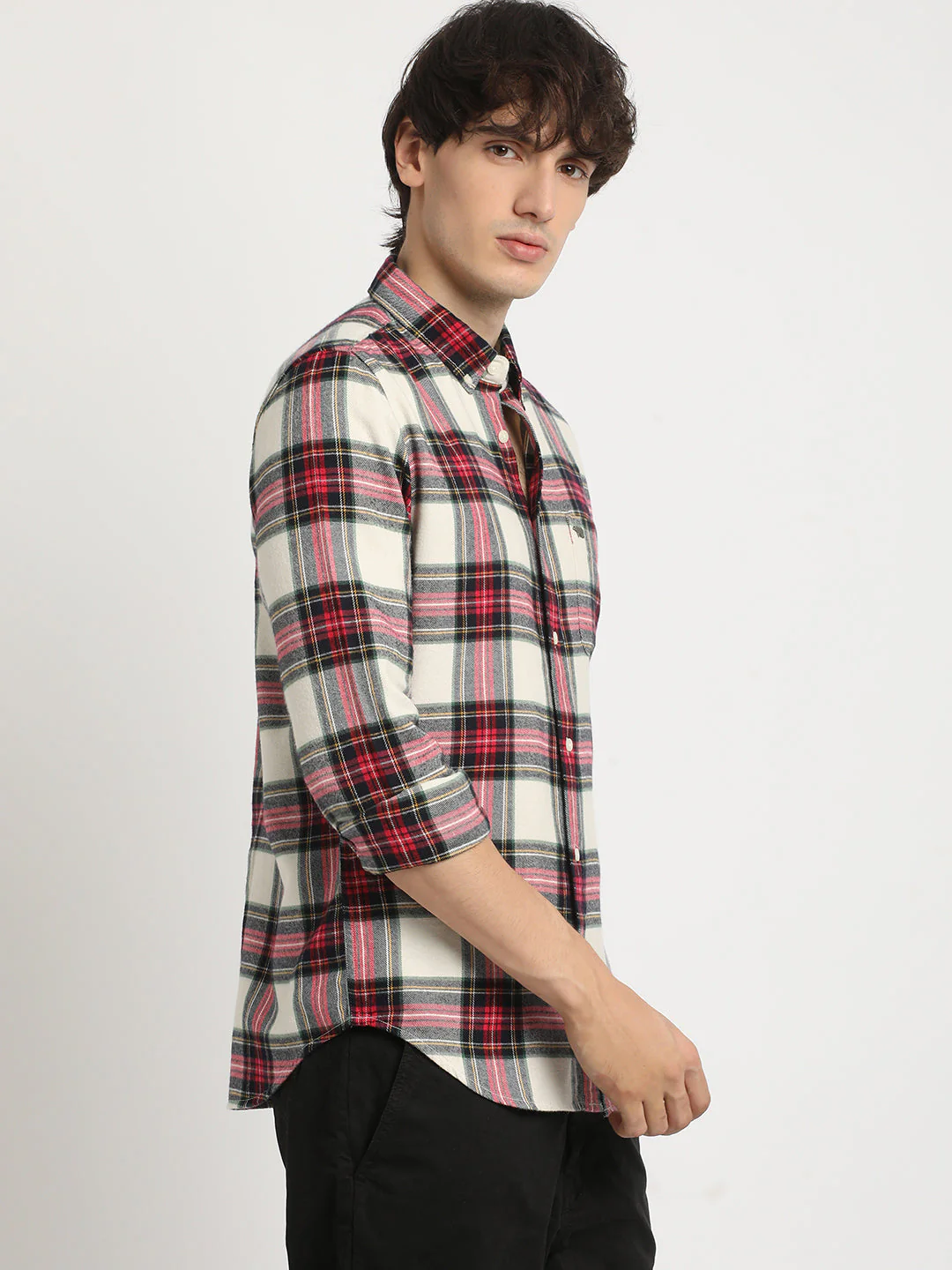 Men  Multicolored Checked Slim Fit Cotton Casual Shirt - Image 3