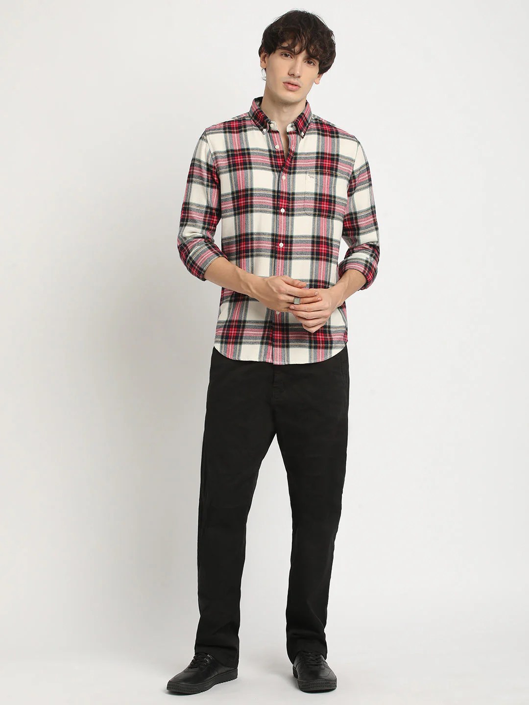 Men  Multicolored Checked Slim Fit Cotton Casual Shirt - Image 5