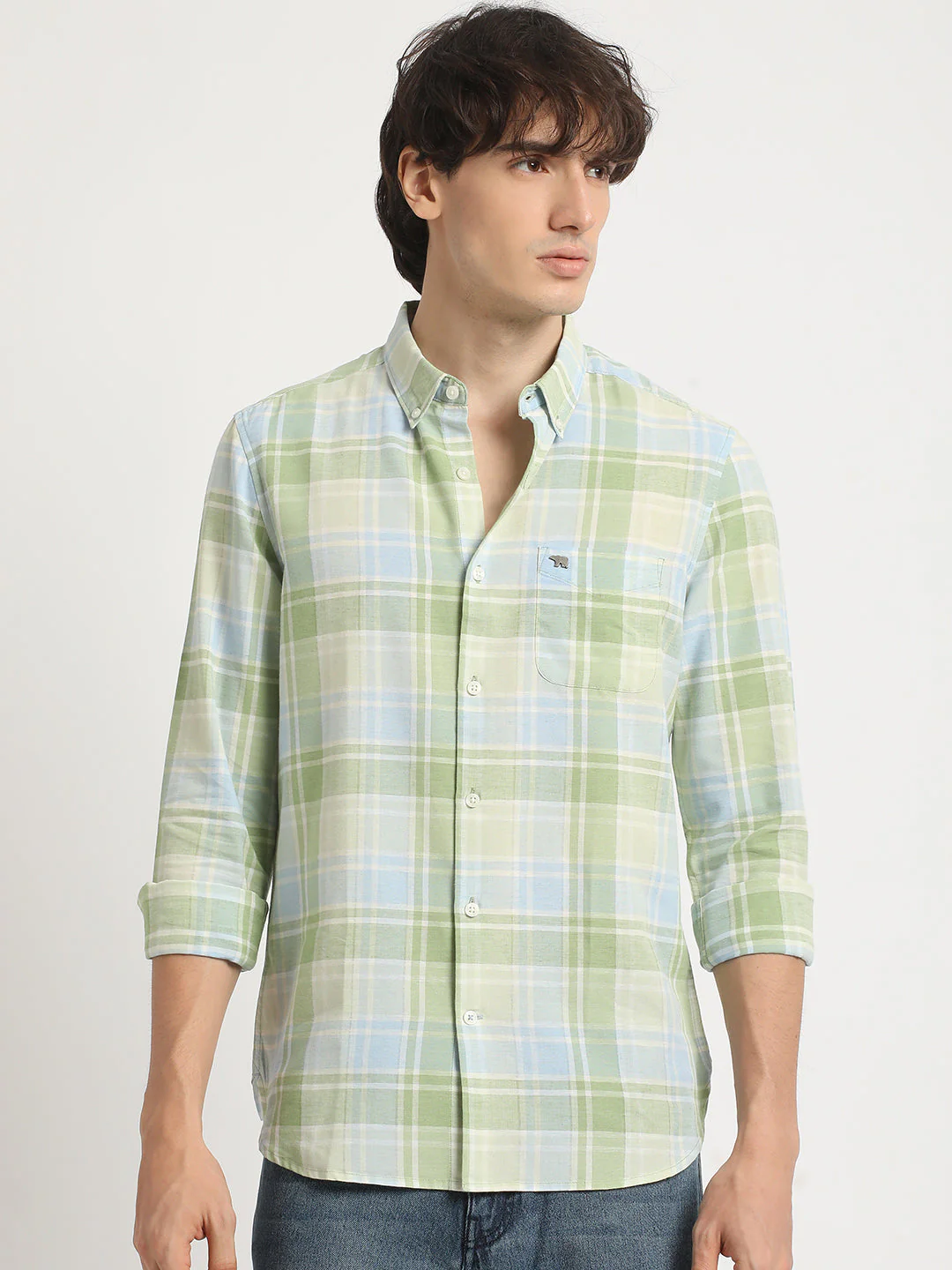 Men  Multicolored Checked Slim Fit Cotton Casual Shirt - Image 2