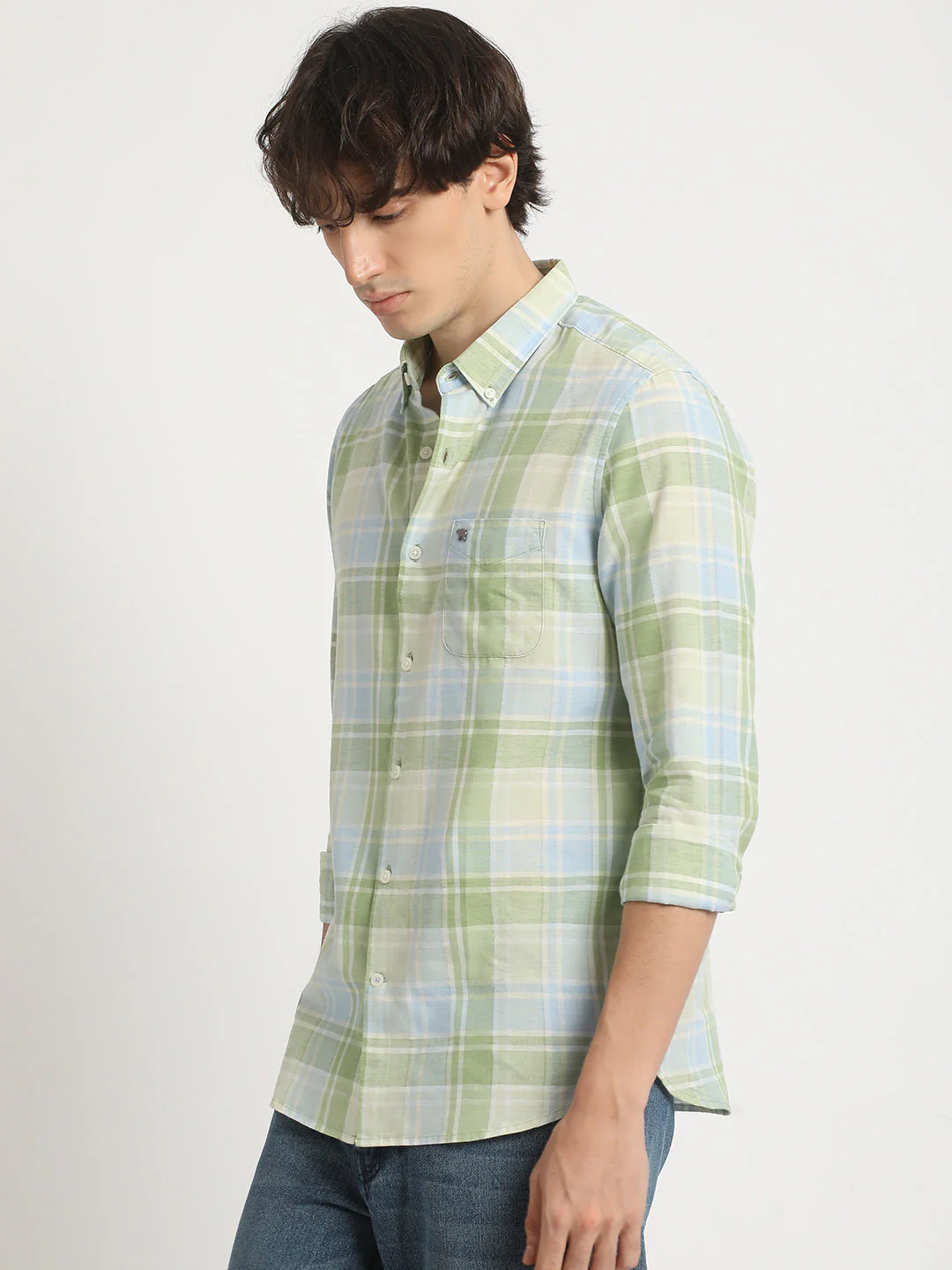 Men  Multicolored Checked Slim Fit Cotton Casual Shirt - Image 3
