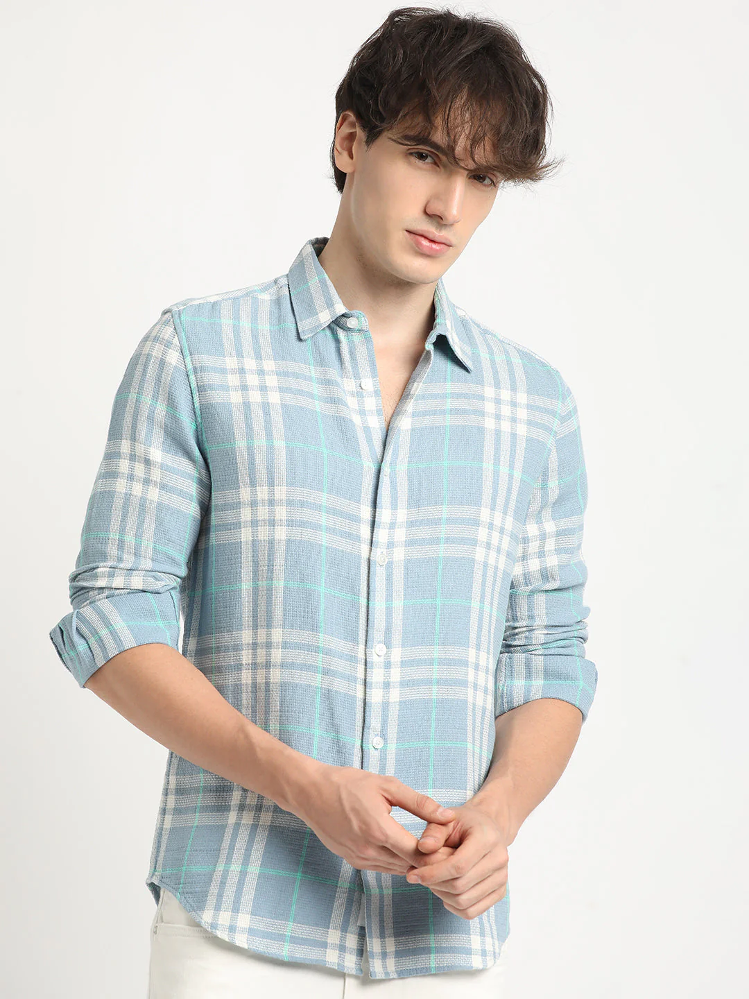 Men Multicolored Checked Slim Fit Cotton Casual Shirt - Image 4