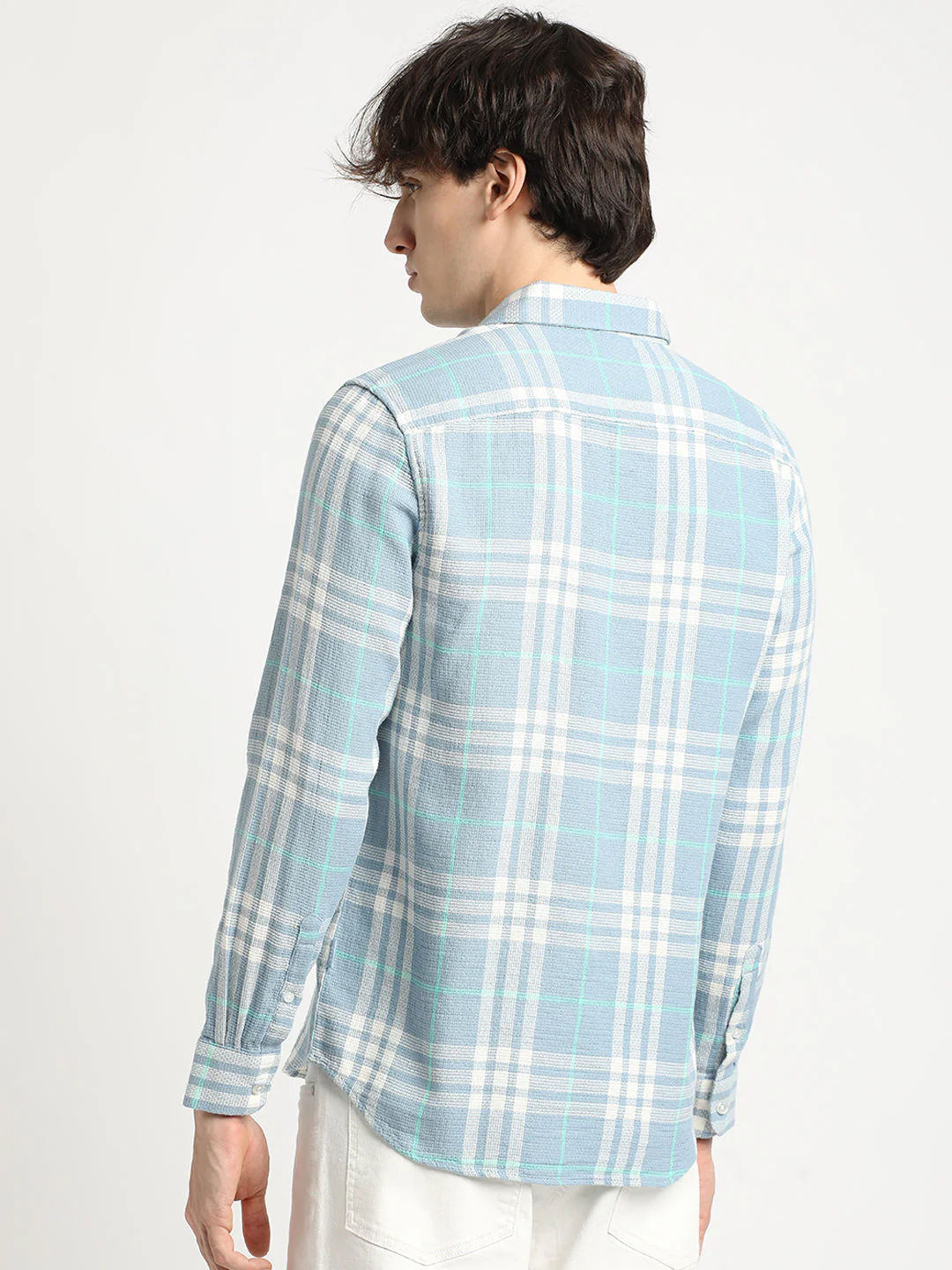 Men Multicolored Checked Slim Fit Cotton Casual Shirt - Image 5