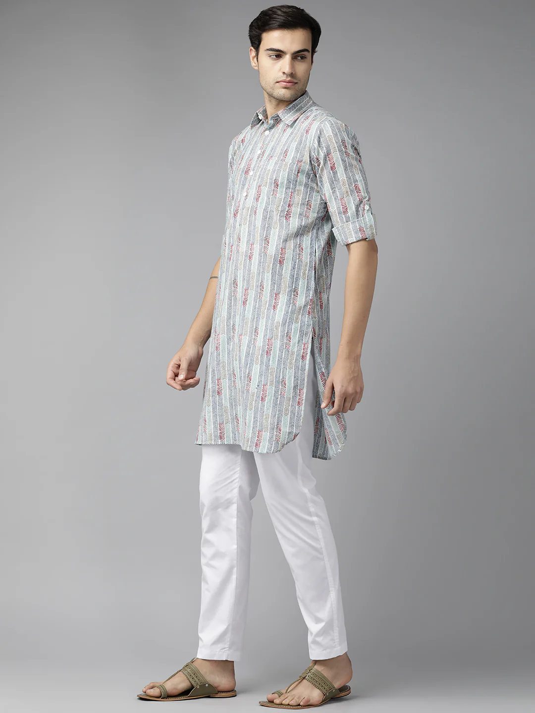 Men Multicolored Regular Pure Cotton Pathani Printed Men'S Kurta - Image 4
