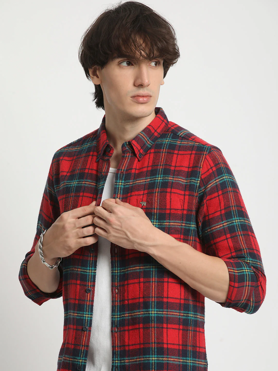 Men Multicolored Slim Fit Checked Button Down Collar Casual Shirt