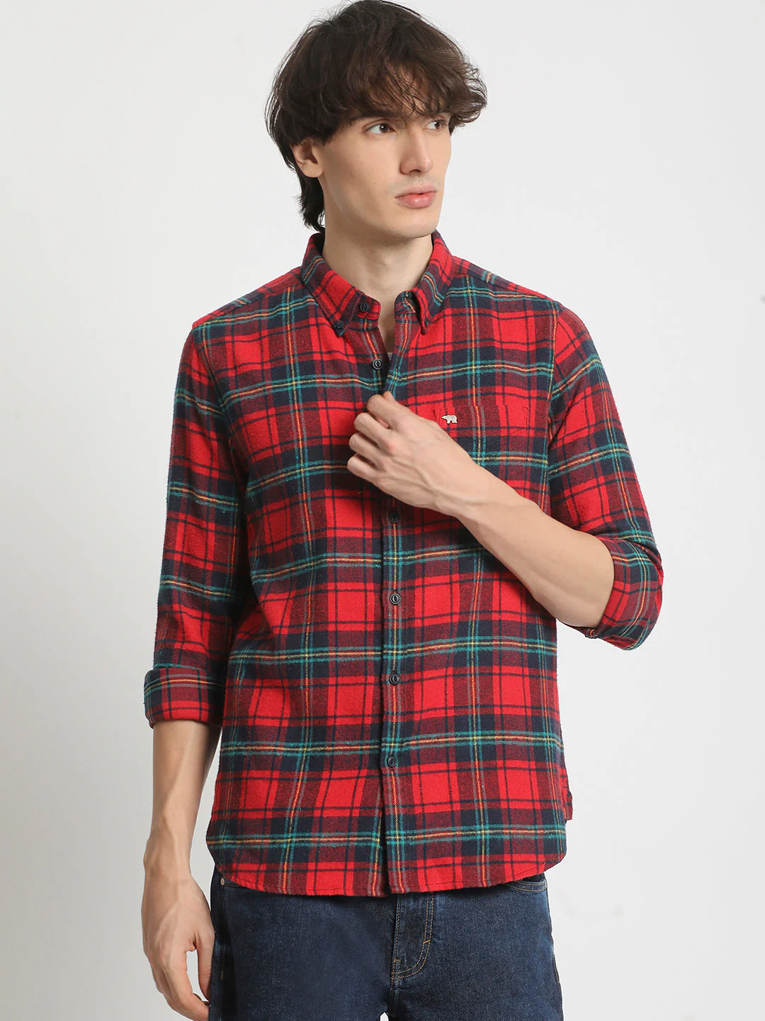Men Multicolored Slim Fit Checked Button Down Collar Casual Shirt - Image 2