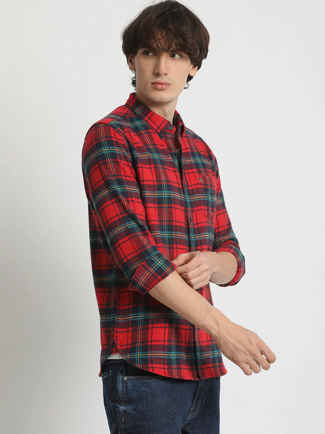 Men Multicolored Slim Fit Checked Button Down Collar Casual Shirt - Image 3