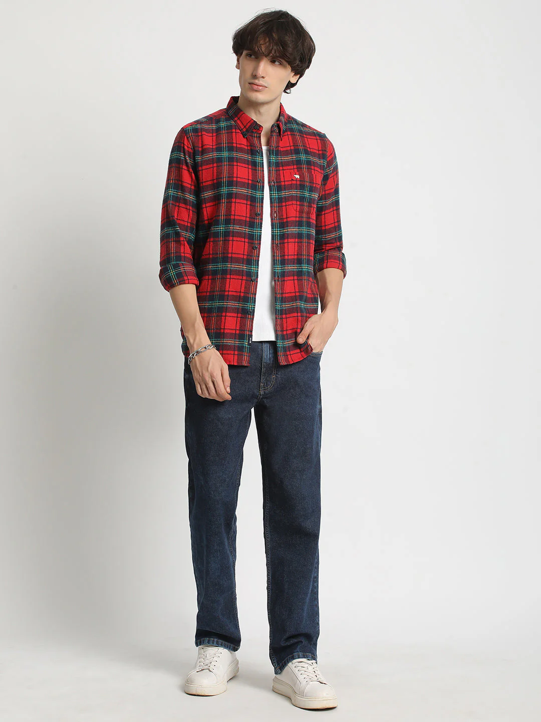 Men Multicolored Slim Fit Checked Button Down Collar Casual Shirt - Image 5