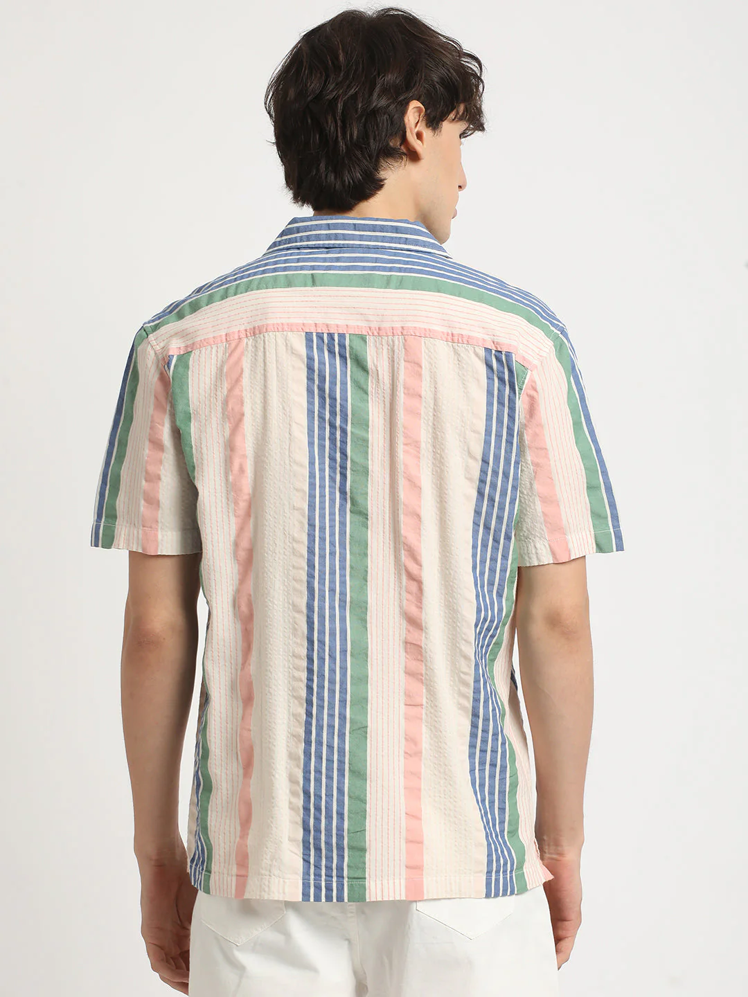 Men Multicolored Striped Regular Fit Cotton Casual Shirt - Image 4