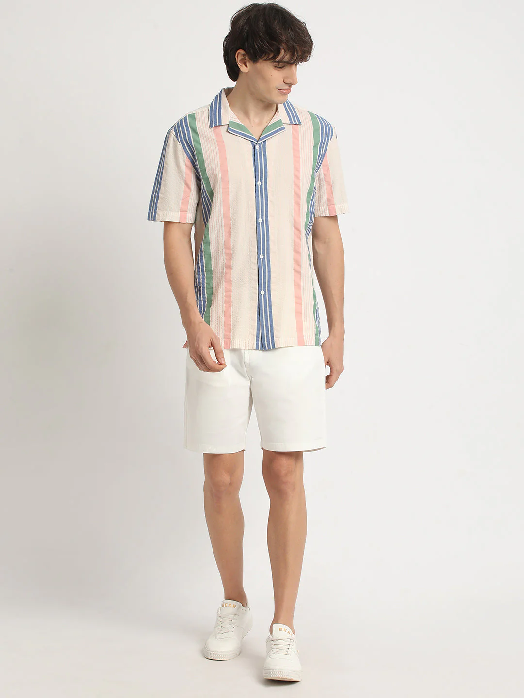 Men Multicolored Striped Regular Fit Cotton Casual Shirt - Image 5