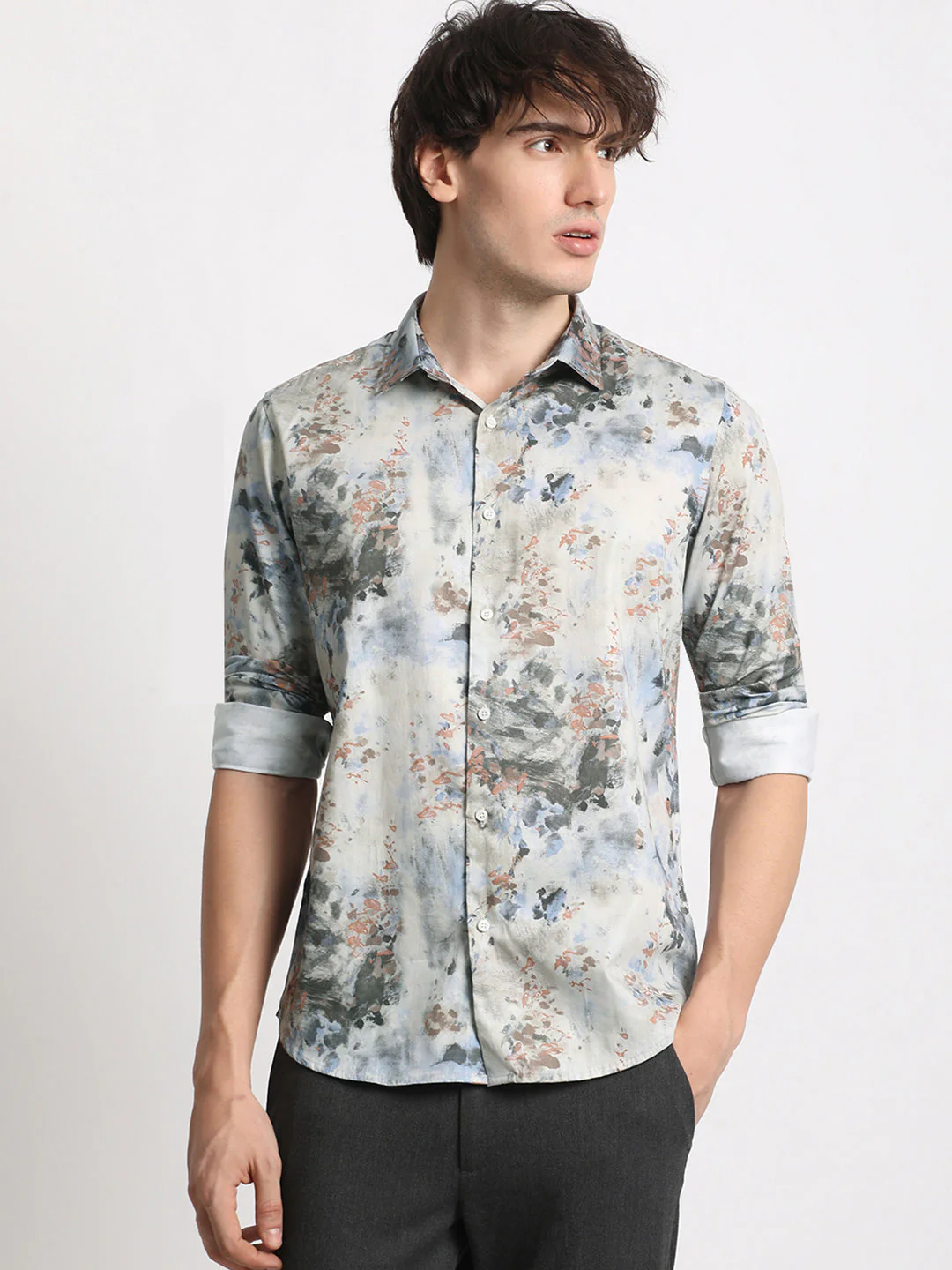 Men Multicolour Printed Slim Fit Cotton Casual Shirt - Image 2