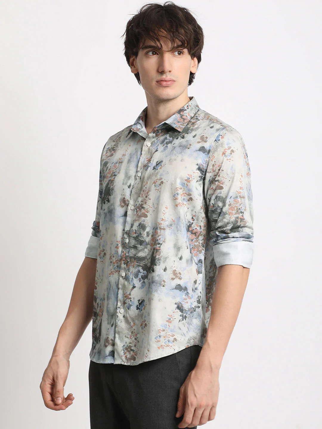 Men Multicolour Printed Slim Fit Cotton Casual Shirt - Image 3