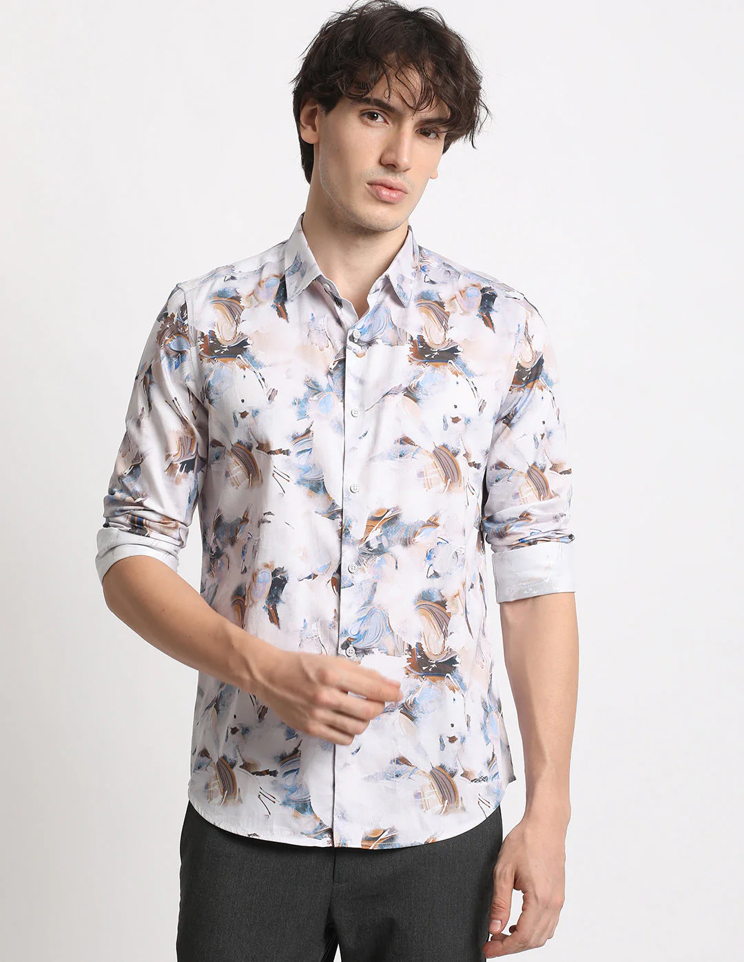 Men Multicolour Printed Slim Fit Cotton Casual Shirt - Image 2