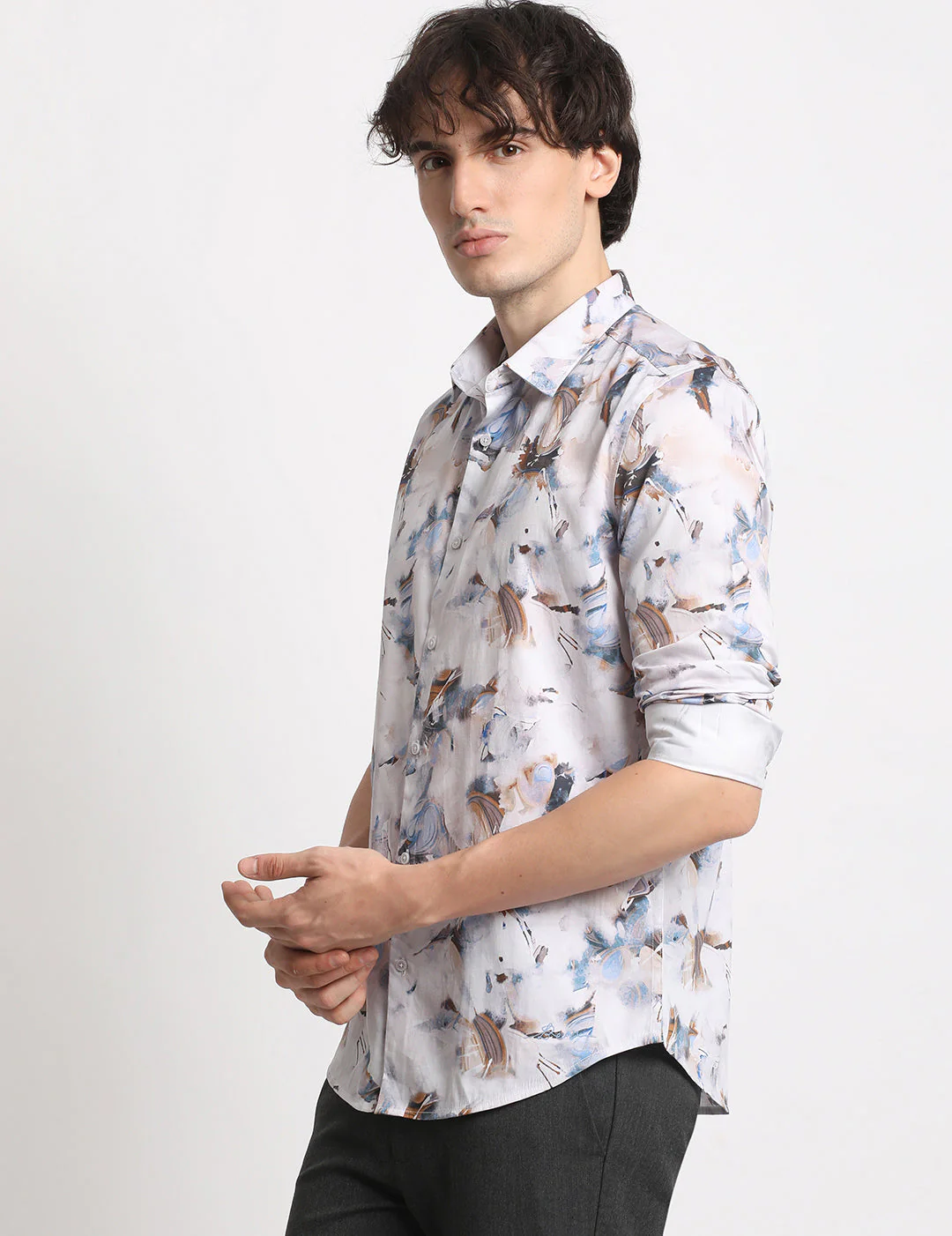 Men Multicolour Printed Slim Fit Cotton Casual Shirt - Image 3