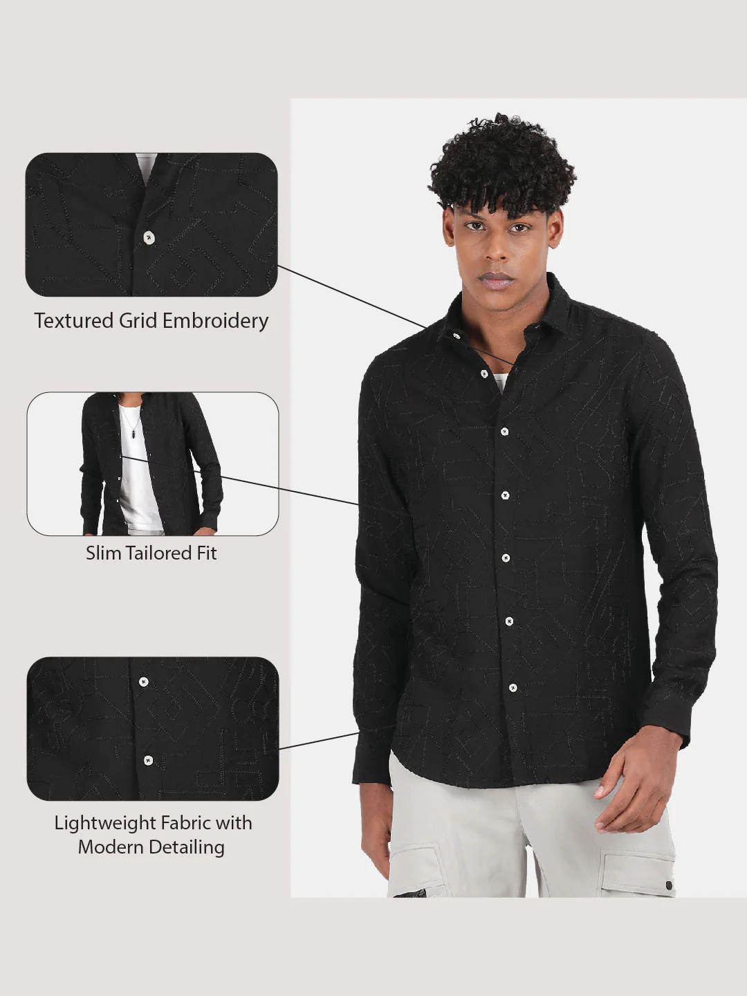 Men Black Slim Fit Shirt - Image 6
