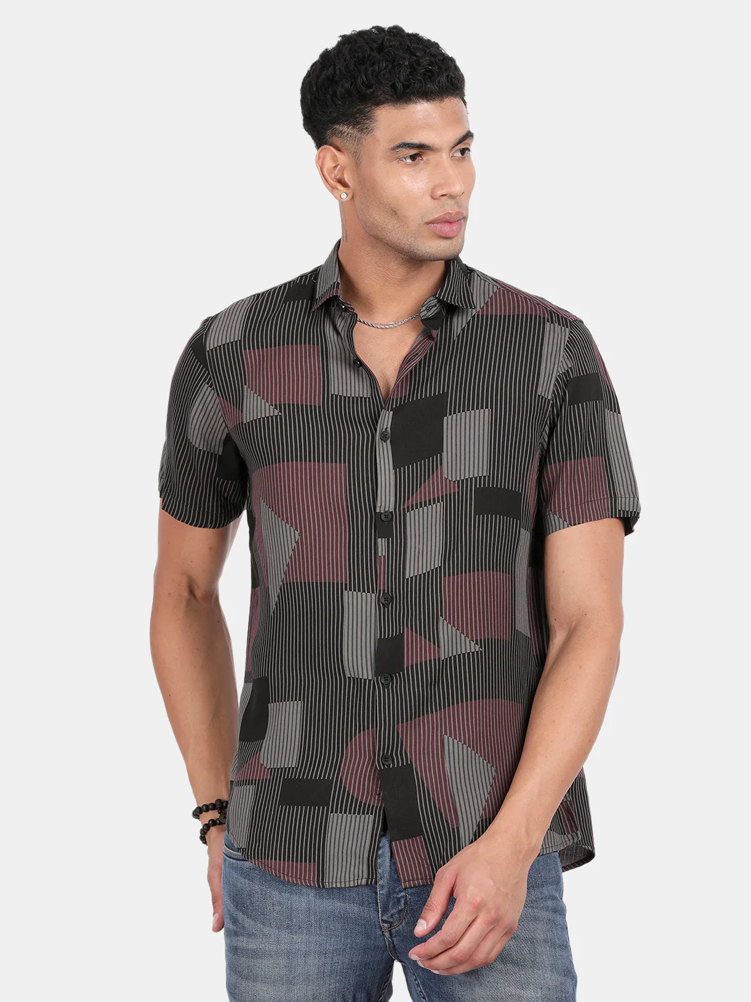 Men Multicolour Slim Fit Spread Collar Half Sleeve Casual Shirt - Image 4
