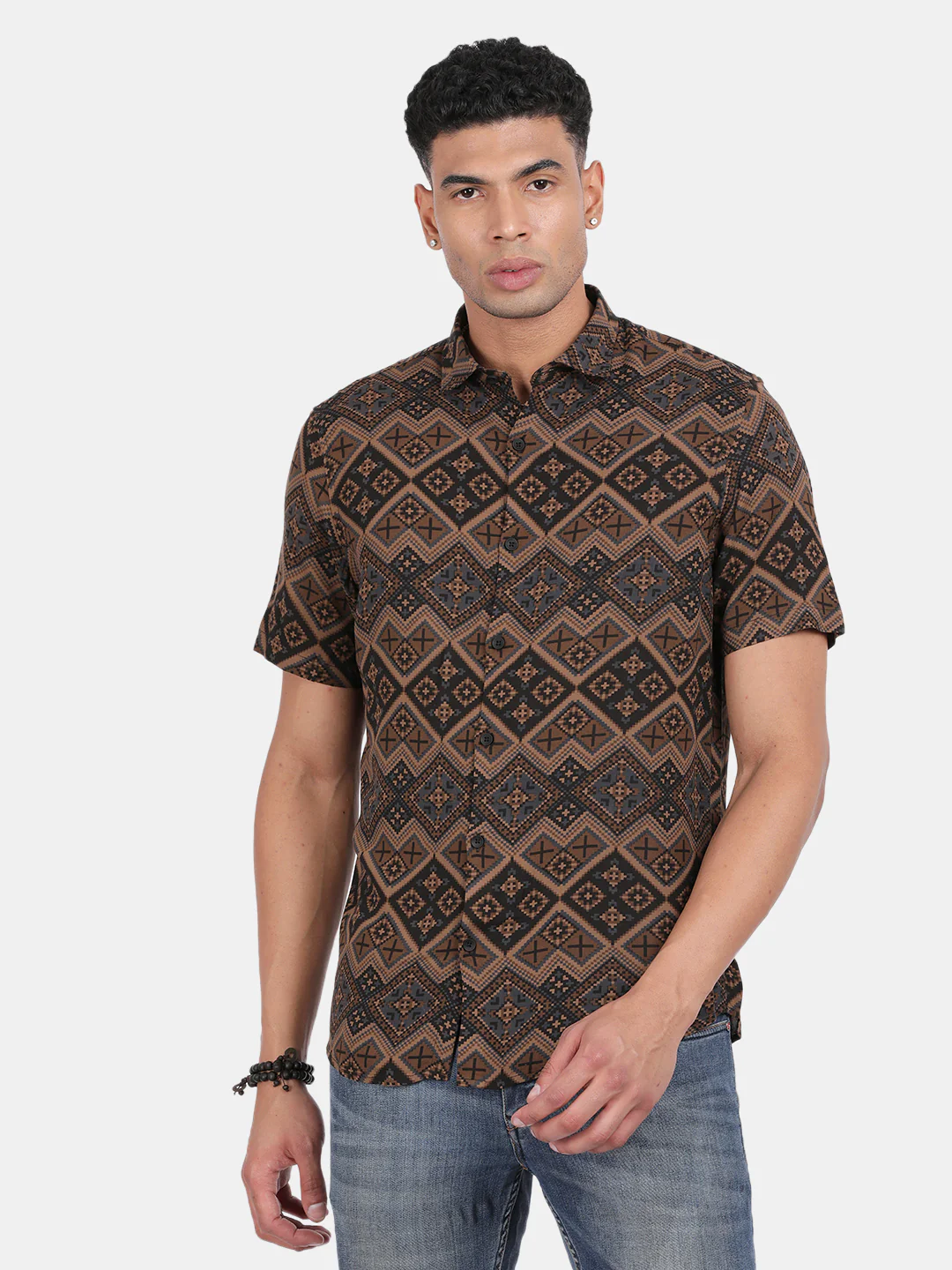 Men Multicolour Slim Fit Spread Collar Half Sleeve Casual Shirt - Image 4