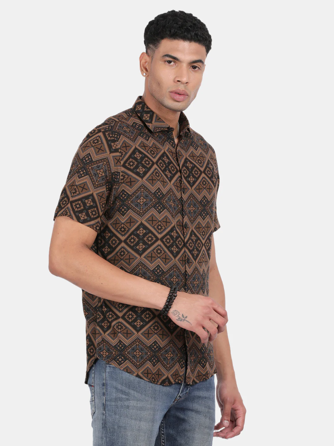 Men Multicolour Slim Fit Spread Collar Half Sleeve Casual Shirt - Image 5