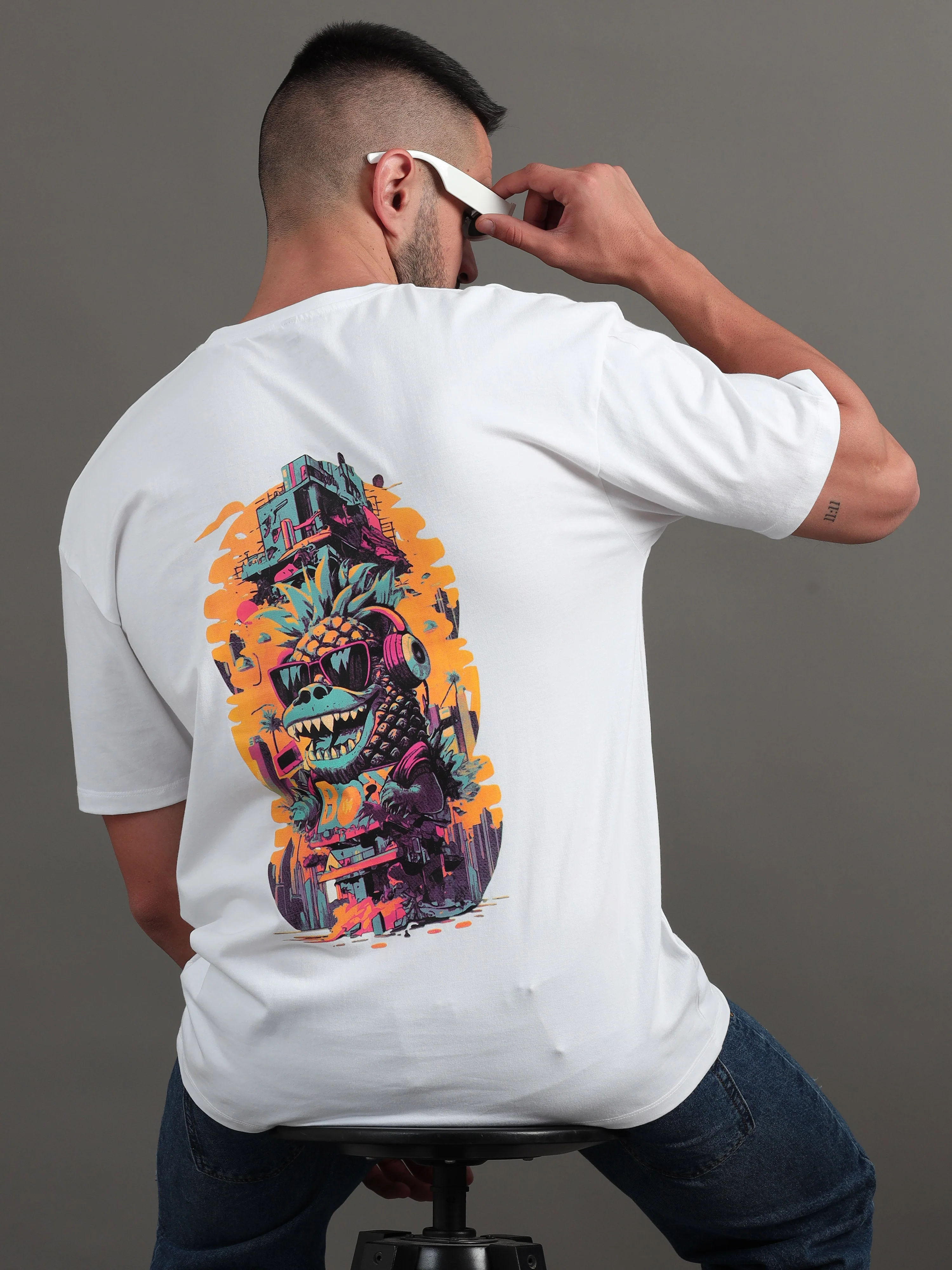 Men Music in Motion White Oversized T-Shirt - Image 2