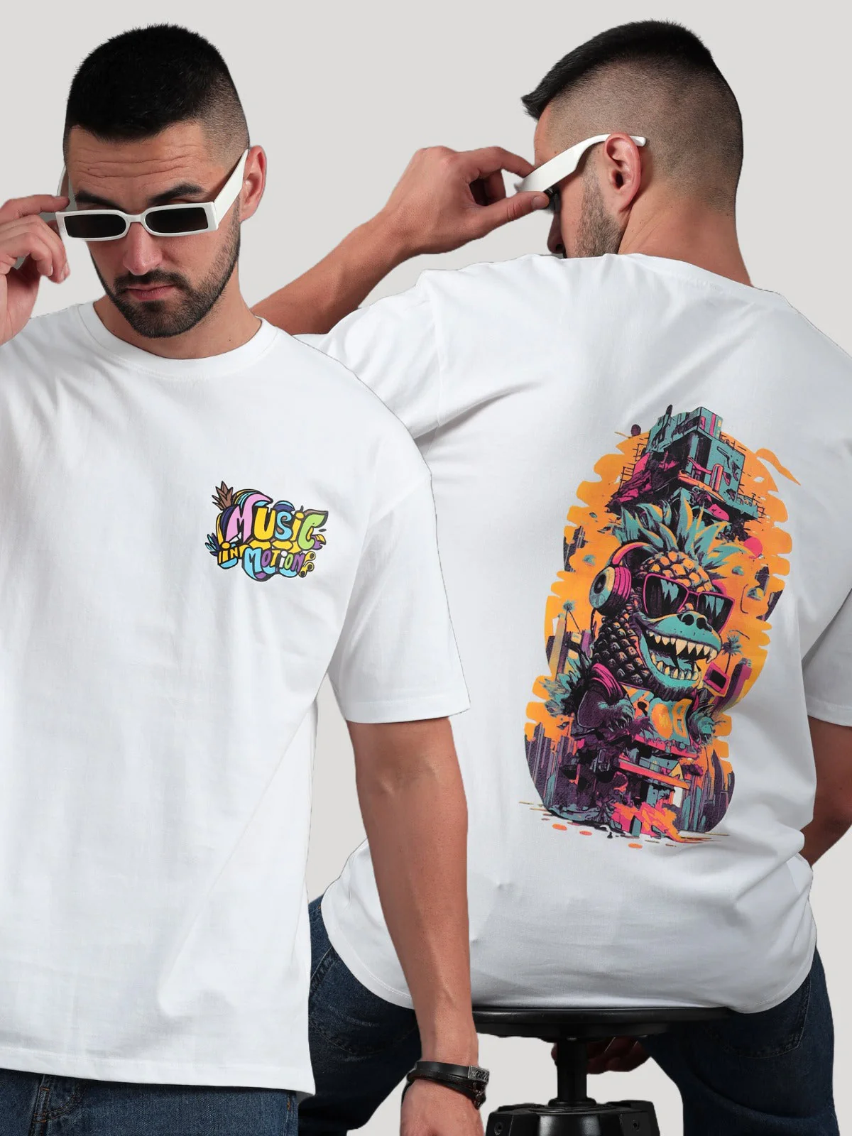 Men Music in Motion White Oversized T-Shirt - Image 3