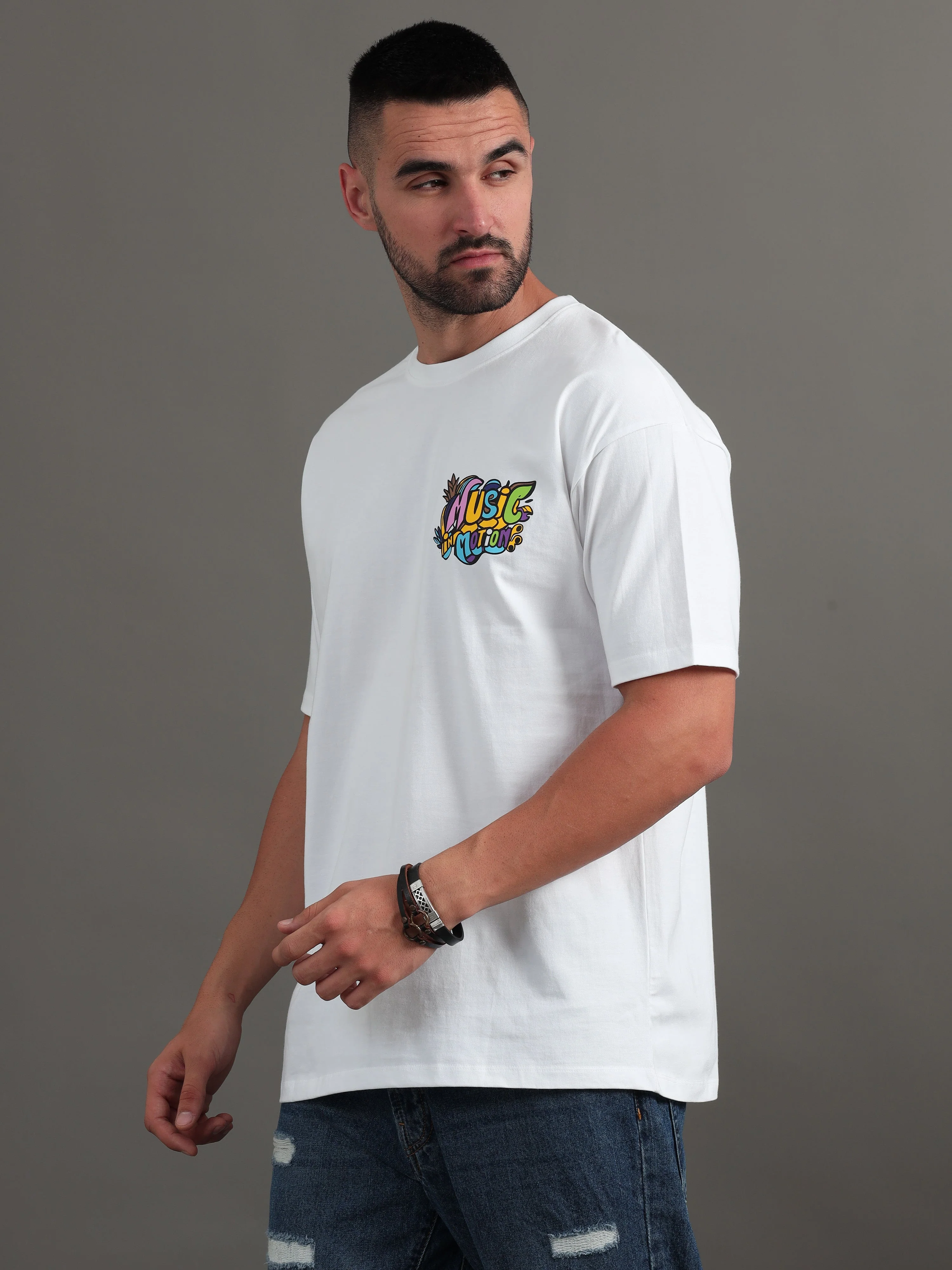 Men Music in Motion White Oversized T-Shirt - Image 4