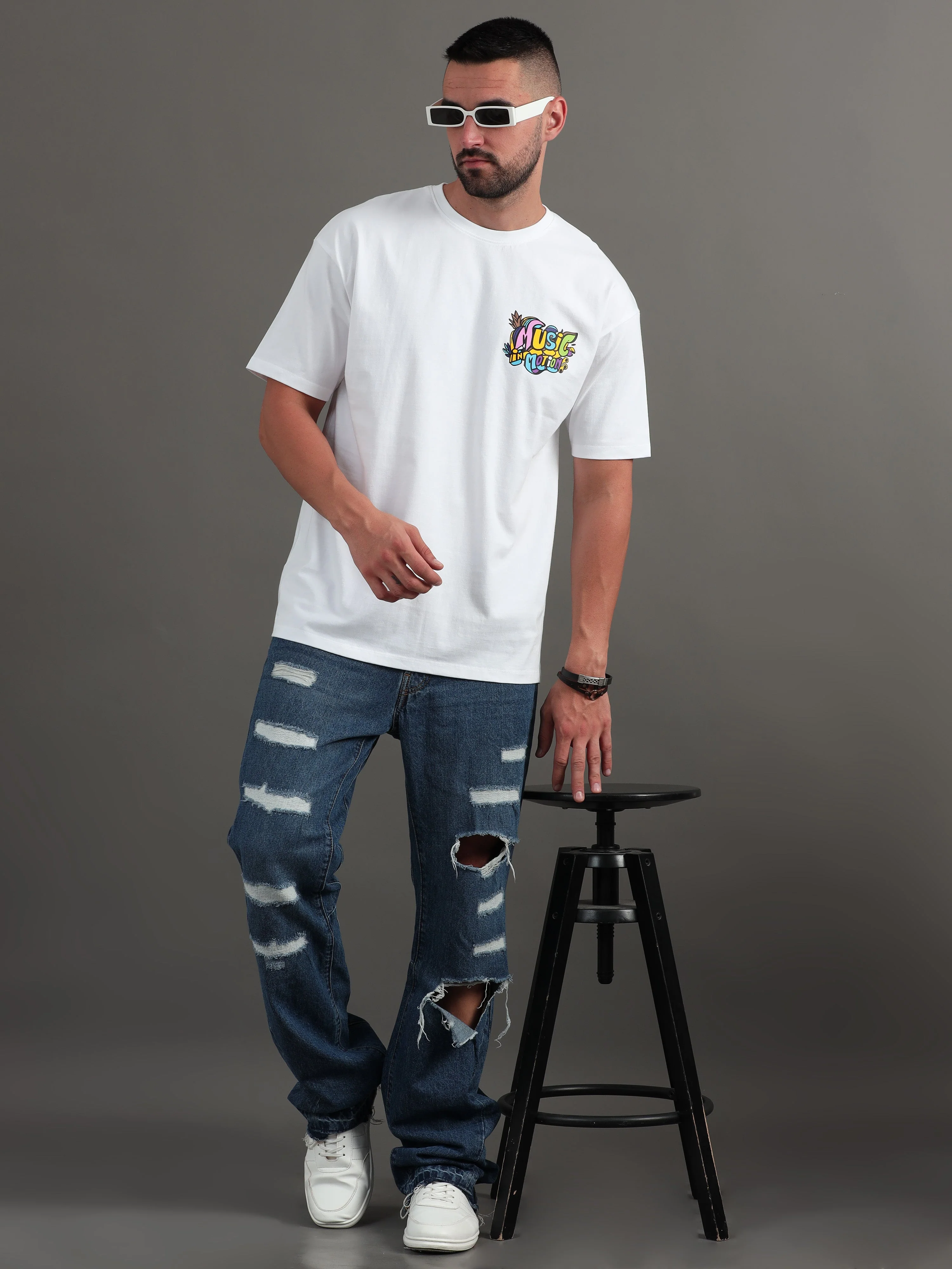 Men Music in Motion White Oversized T-Shirt - Image 5