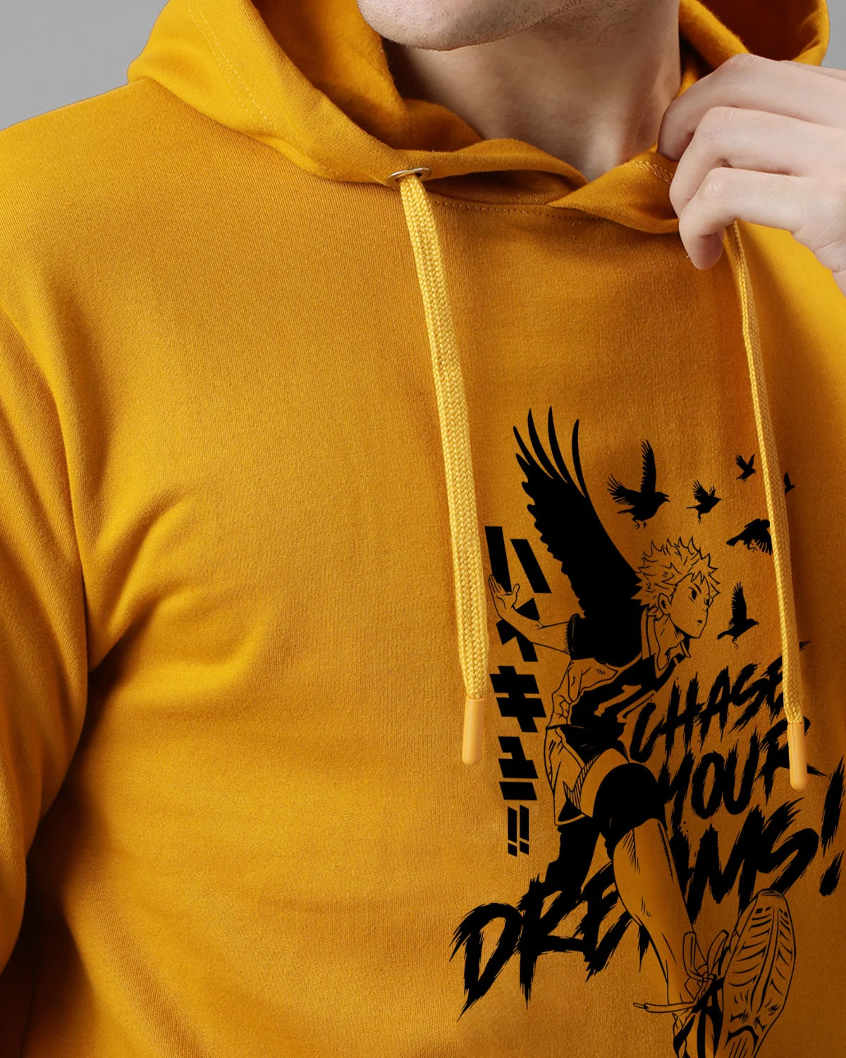Men Mustard Anime Hoodies - Image 2