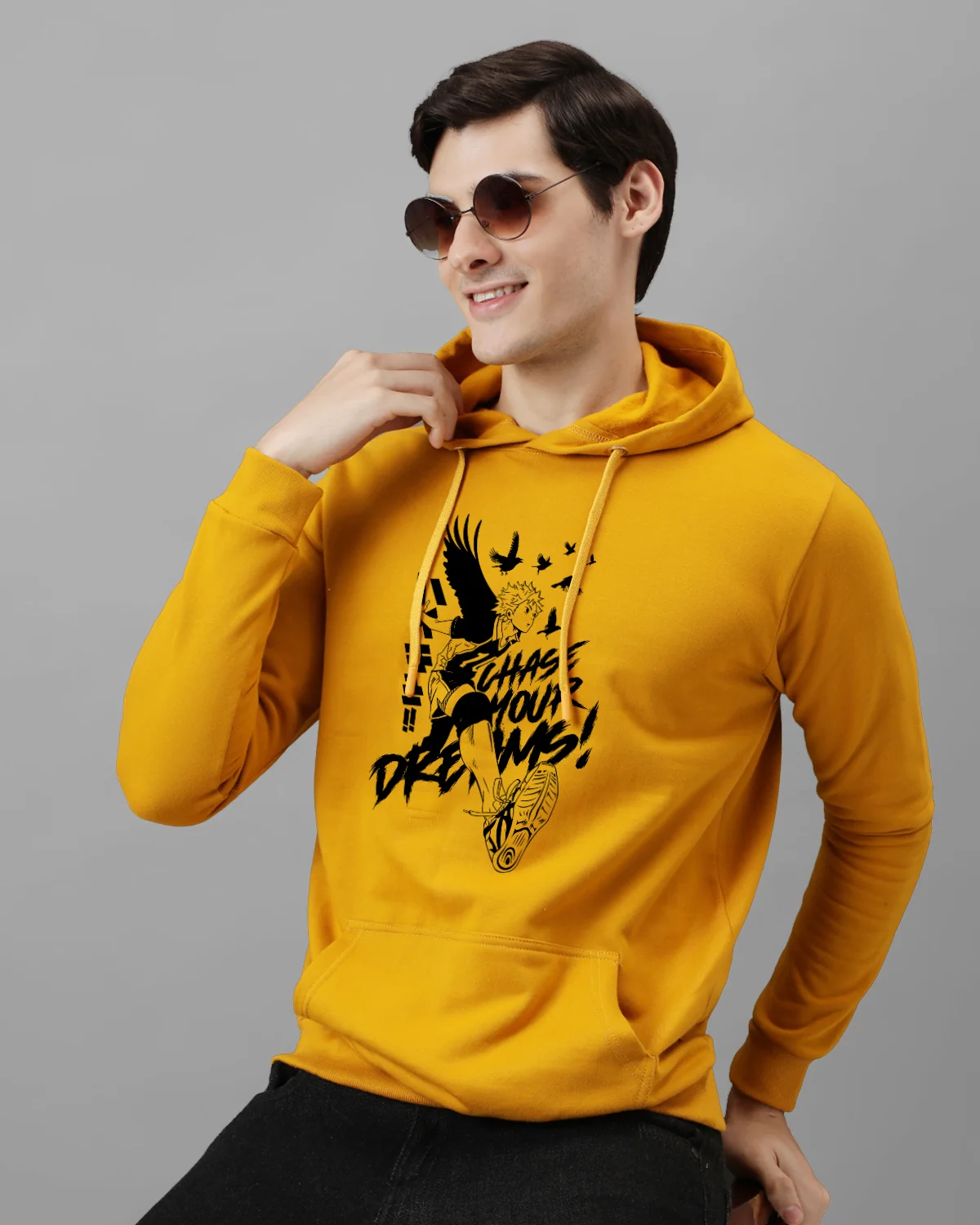Men Mustard Anime Hoodies - Image 4