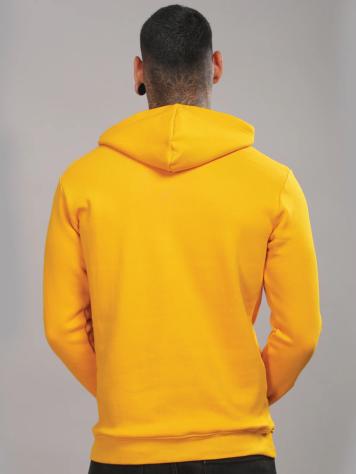 Men Mustard Cotton Fleece Printed Hoodie - Image 2