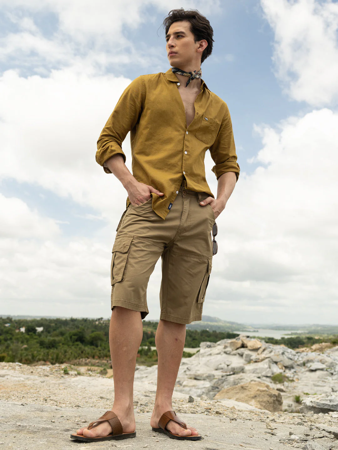 Men Mustard Cotton Linen Slim Fit Solid Casual Shirt - Image 2