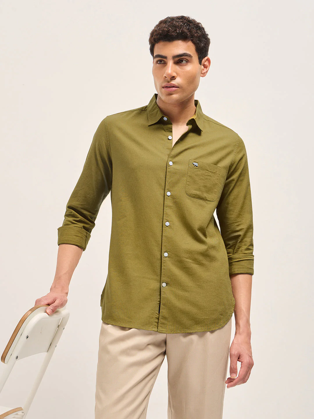Men Mustard Cotton Linen Slim Fit Solid Casual Shirt - Image 4