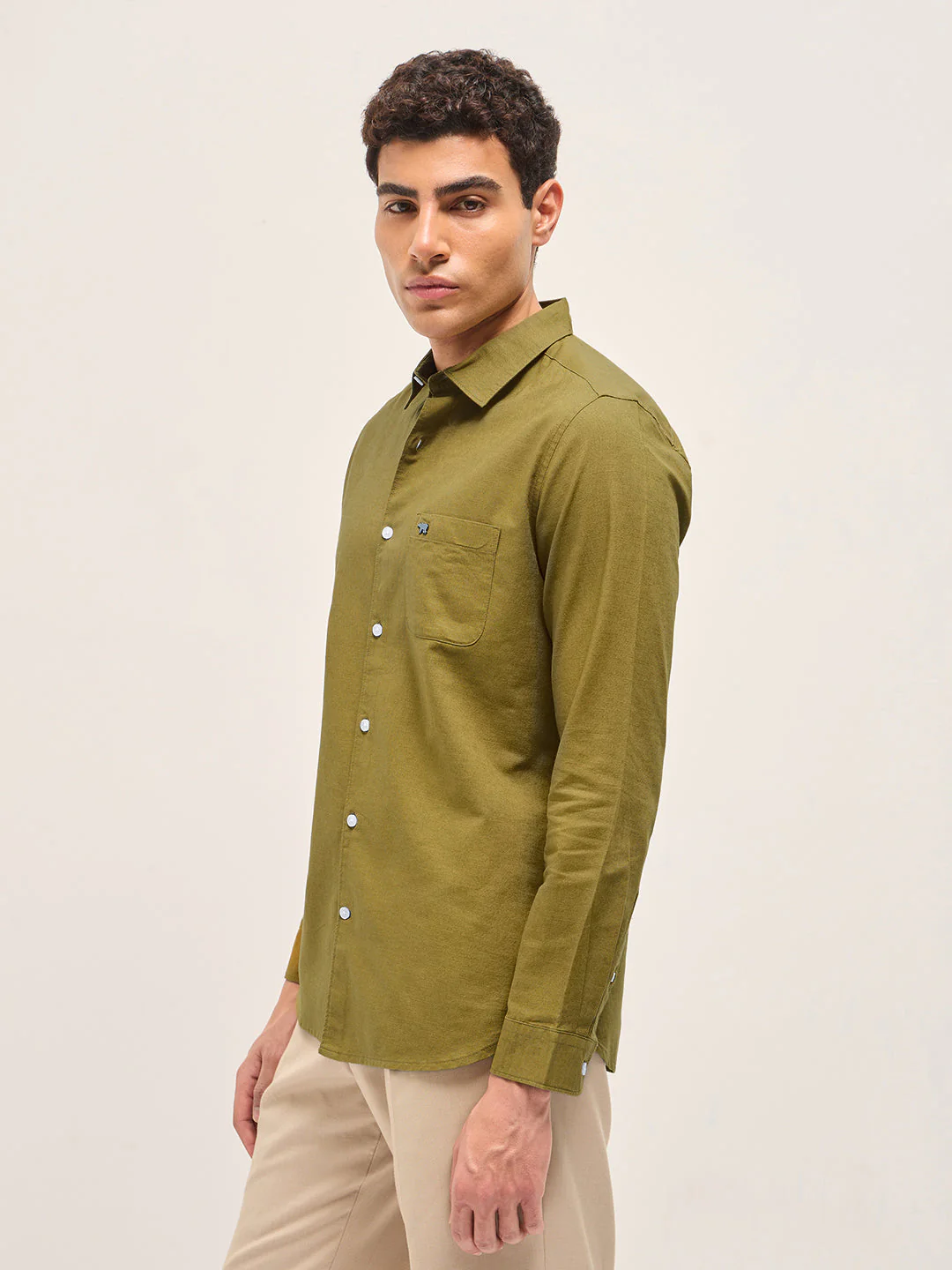 Men Mustard Cotton Linen Slim Fit Solid Casual Shirt - Image 6