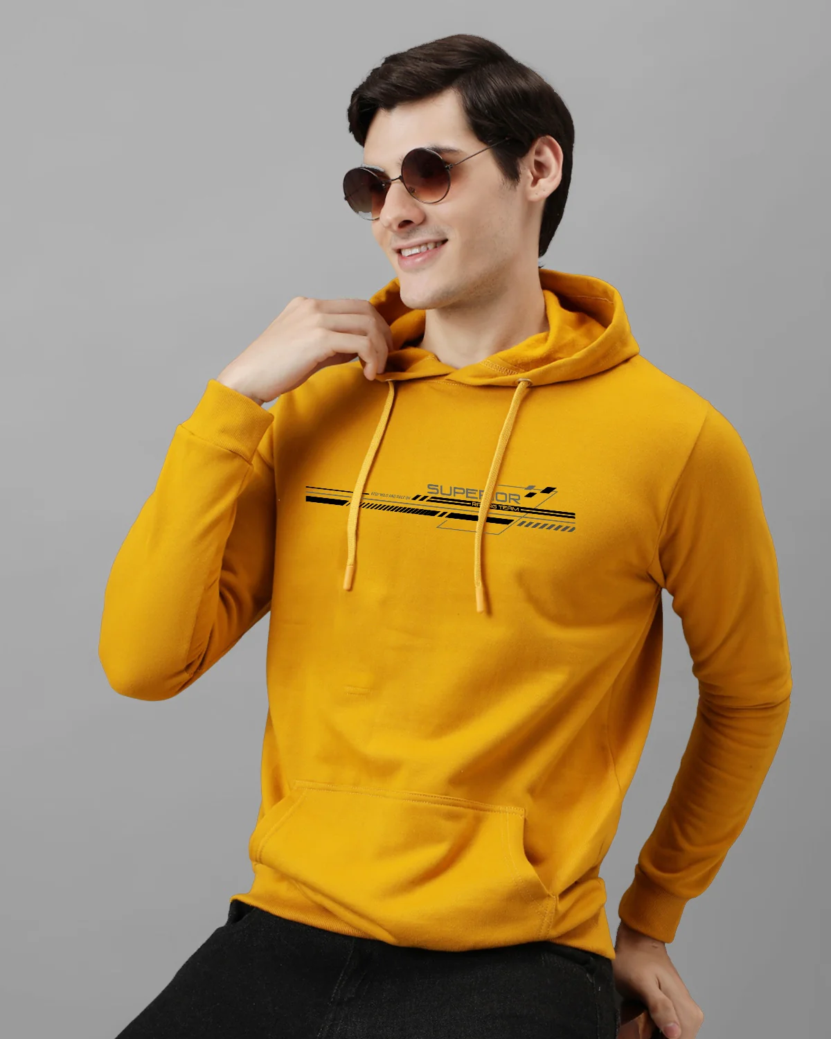 Men Mustard Long Lasting Printed Hoodie - Image 2