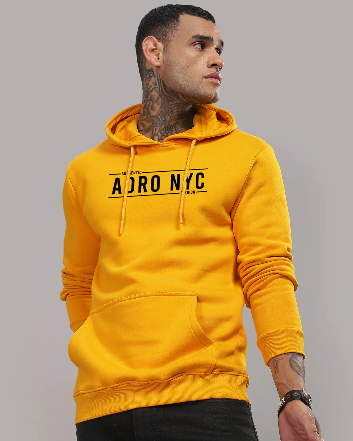 Men Mustard Printed Hoodie - Image 3