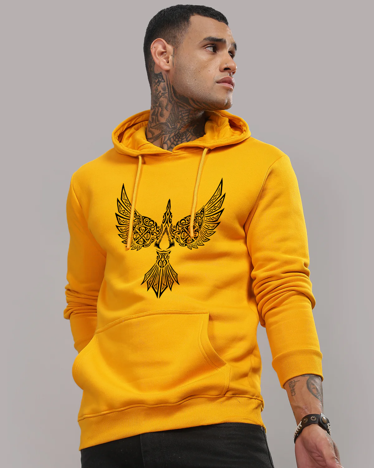Men Mustard Printed Hoodie - Image 5