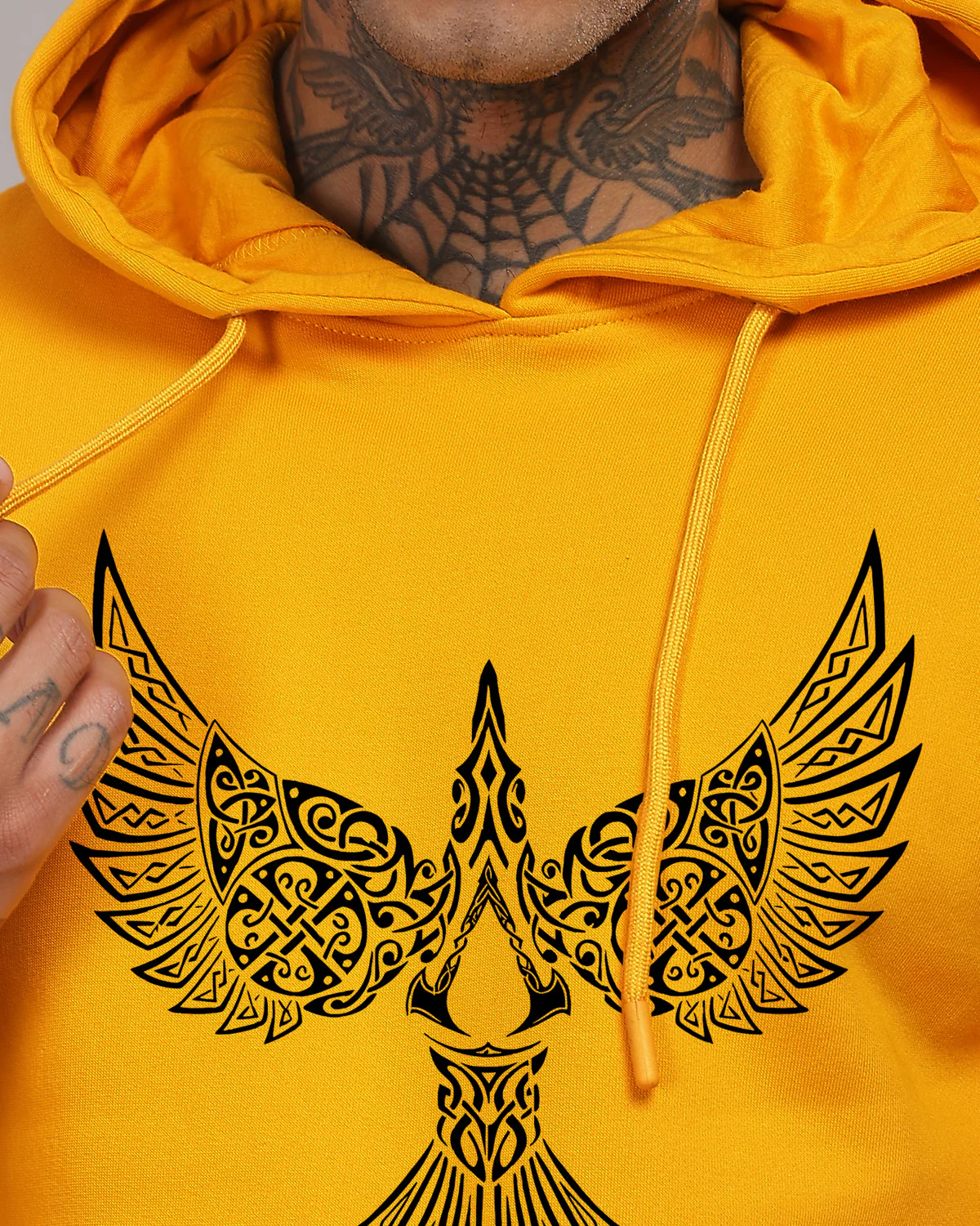 Men Mustard Printed Hoodie - Image 6