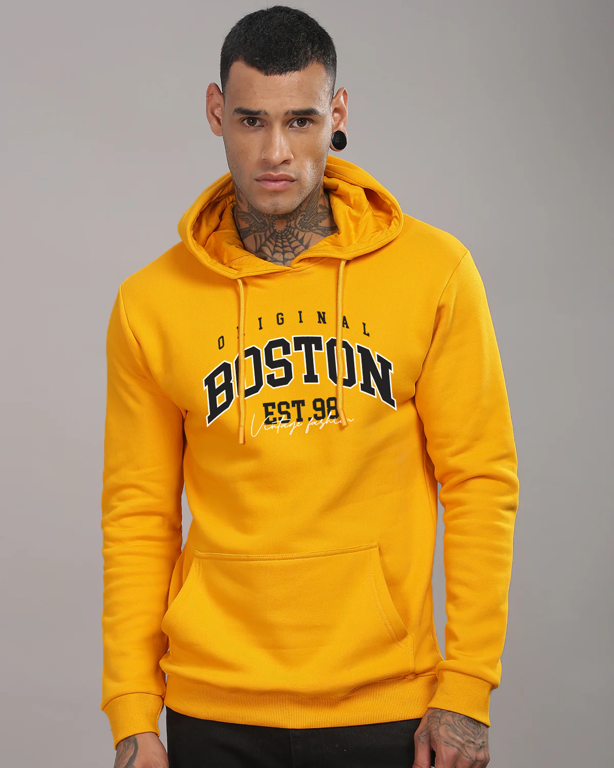 Men Mustard Printed Hoodie - Image 4