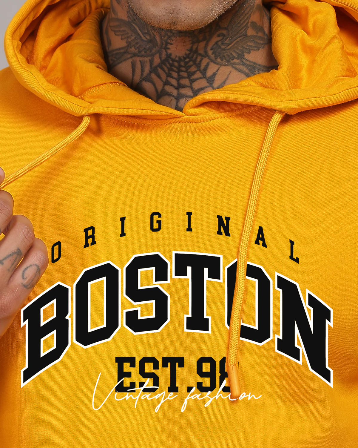 Men Mustard Printed Hoodie - Image 5