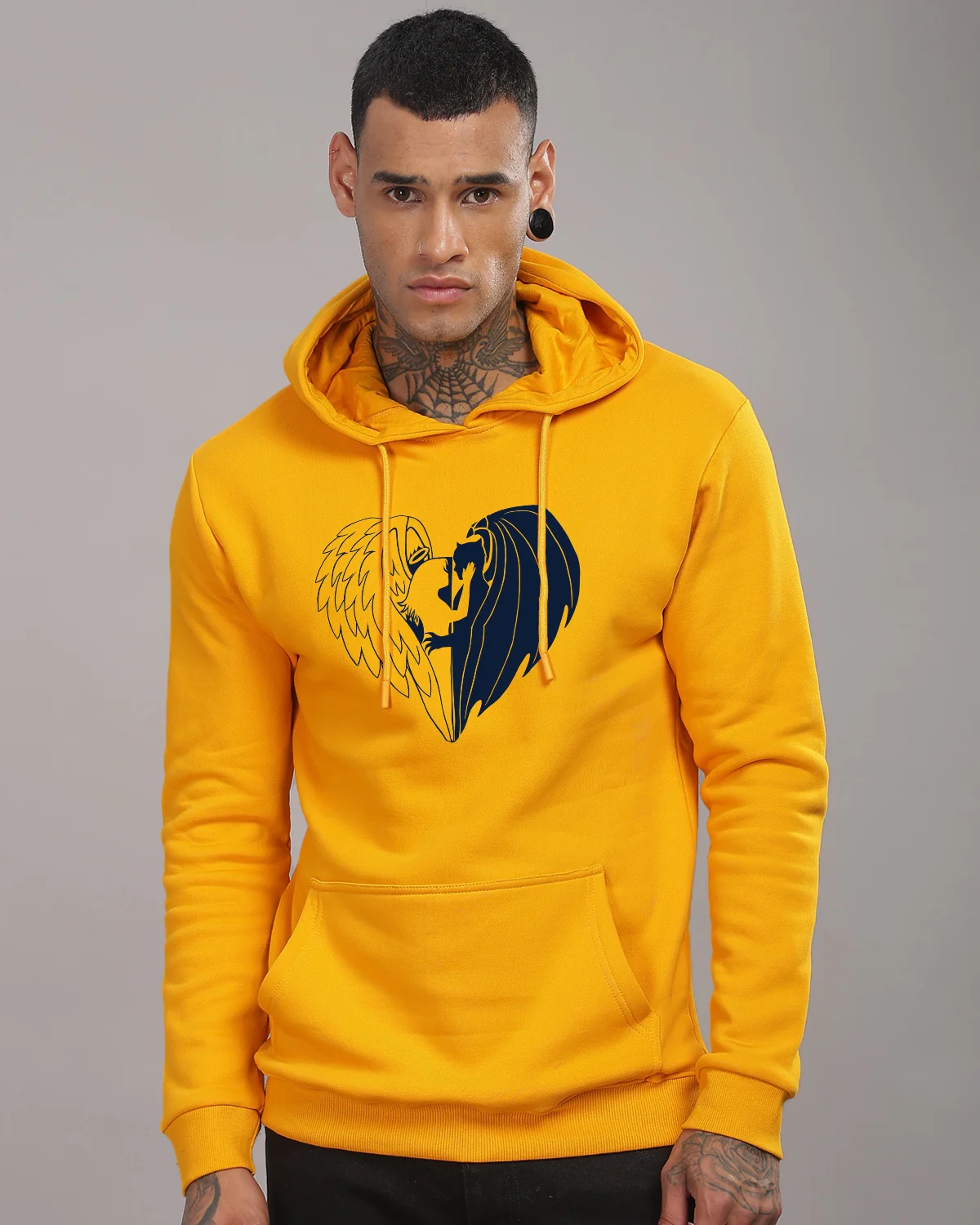 Men Mustard Printed Hoodie