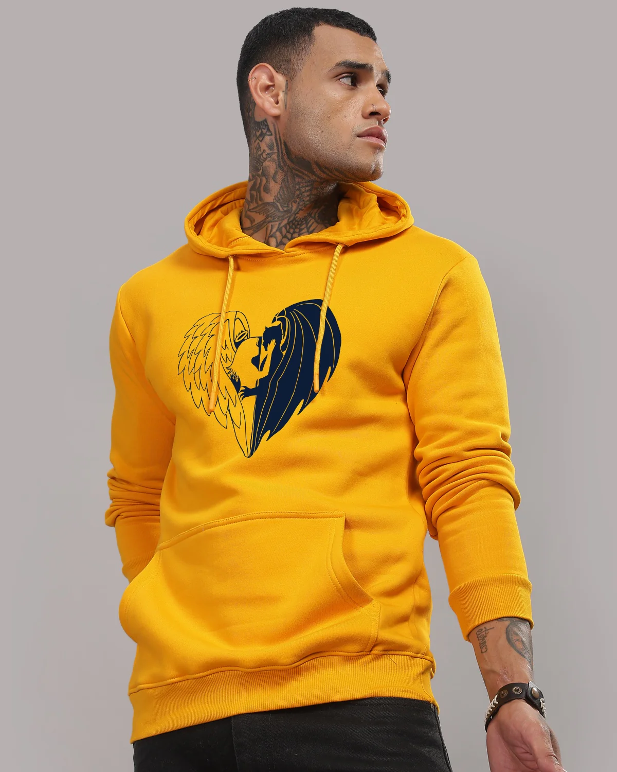 Men Mustard Printed Hoodie - Image 3