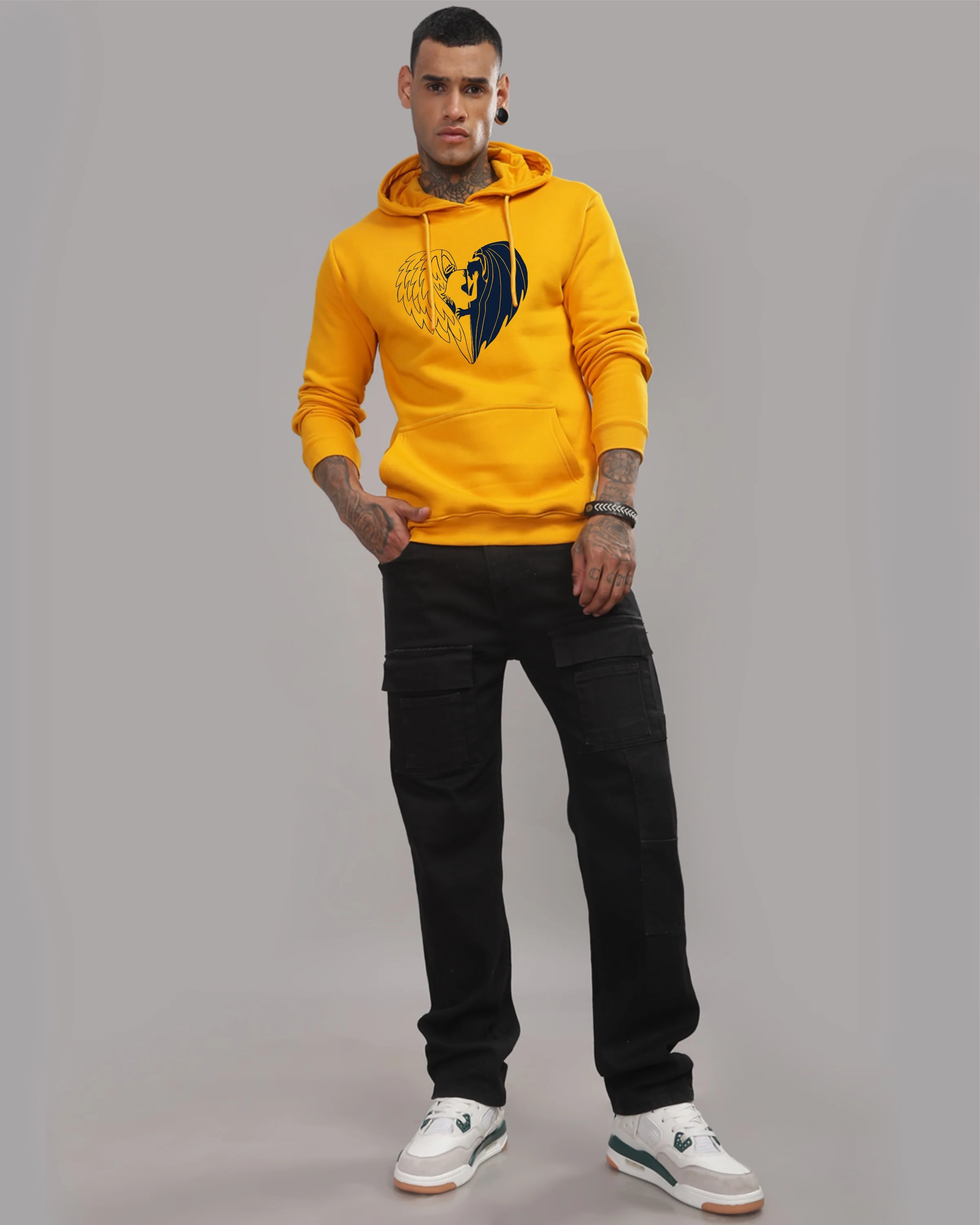 Men Mustard Printed Hoodie - Image 4