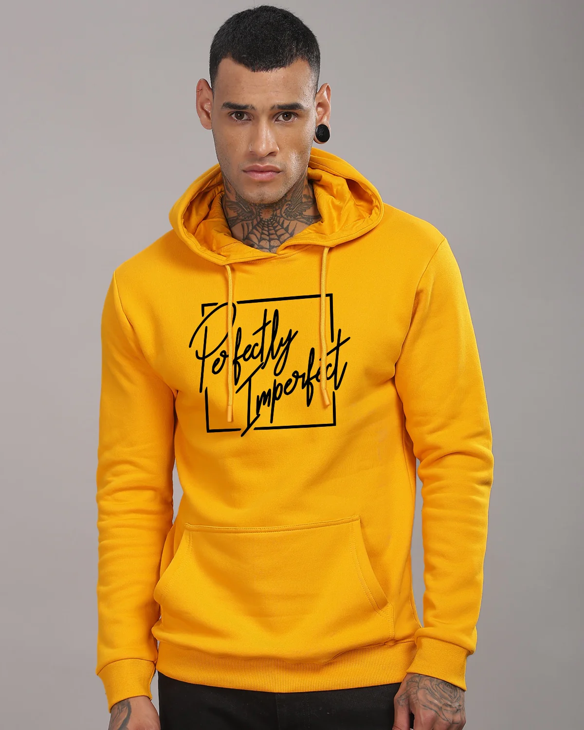 Men Mustard Printed Hoodie - Image 2