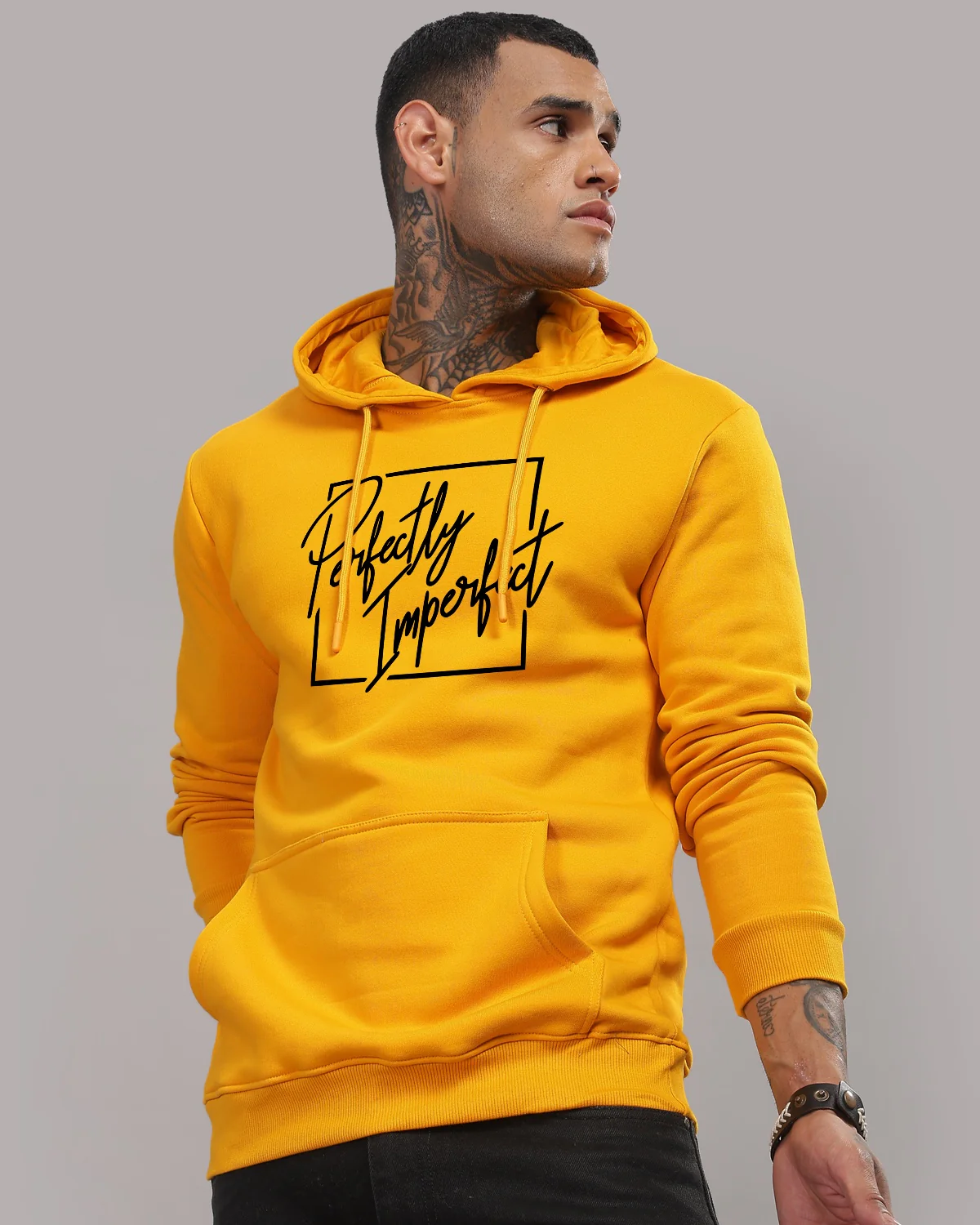 Men Mustard Printed Hoodie - Image 4