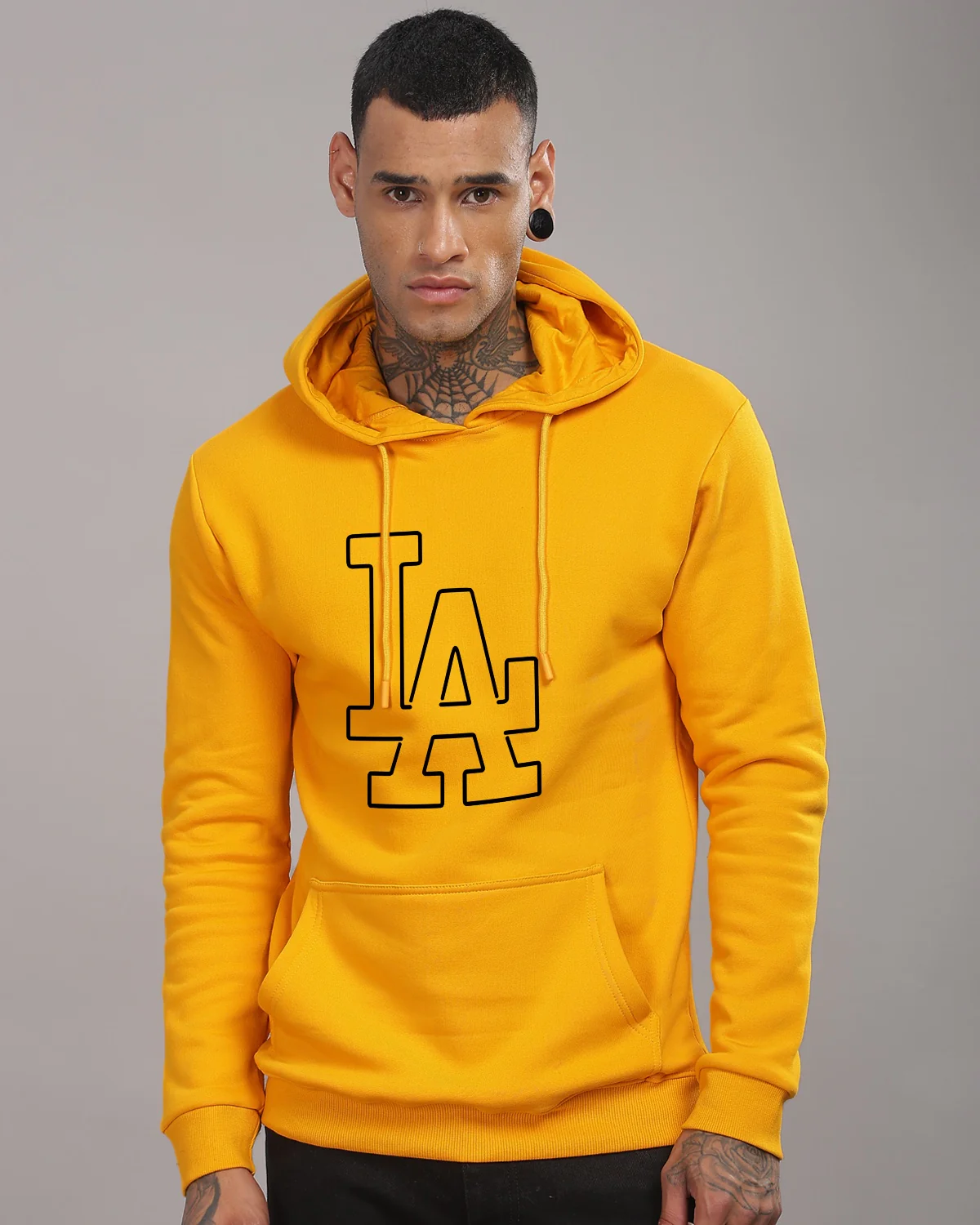 Men Mustard Printed Hoodie - Image 2